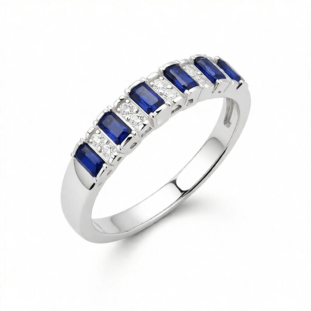 Sapphire & Diamond Alternating Baguette Band
