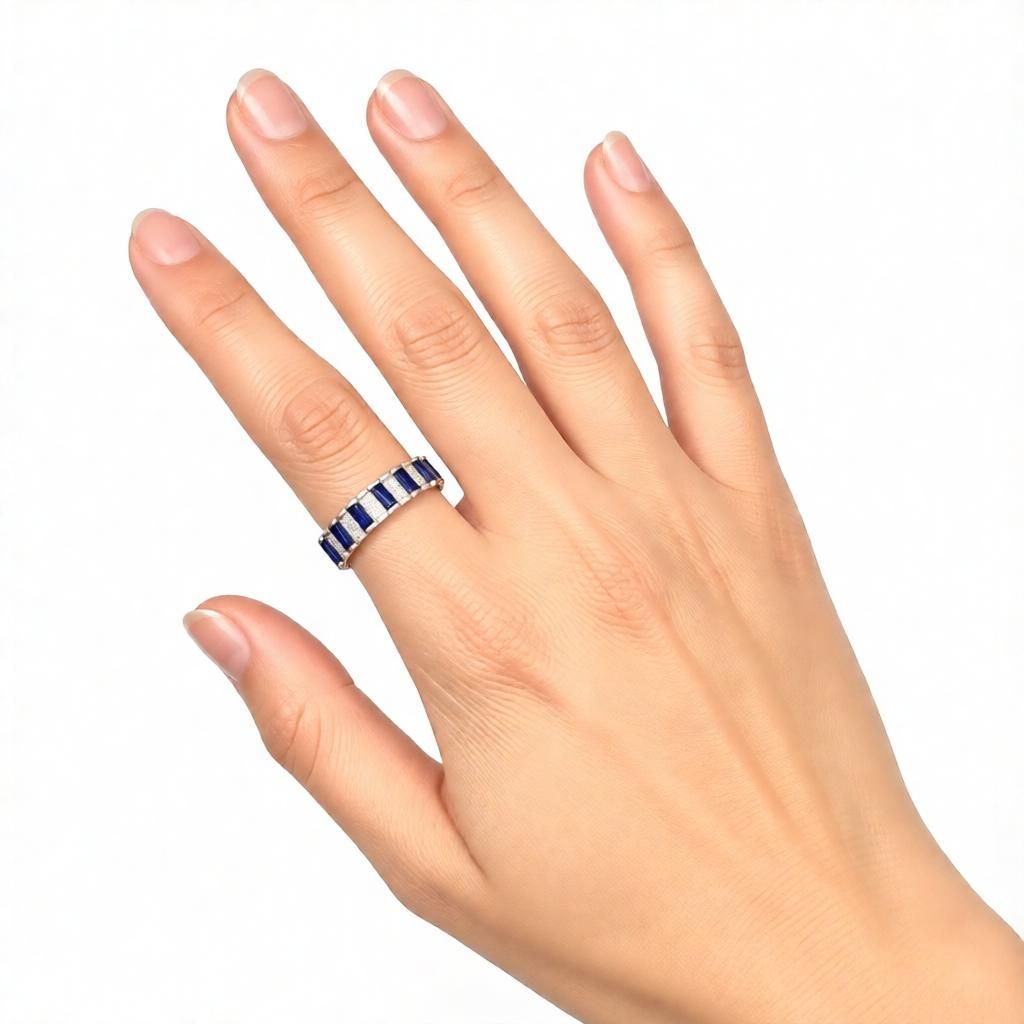 Sapphire & Diamond Alternating Baguette Band - Alternate View