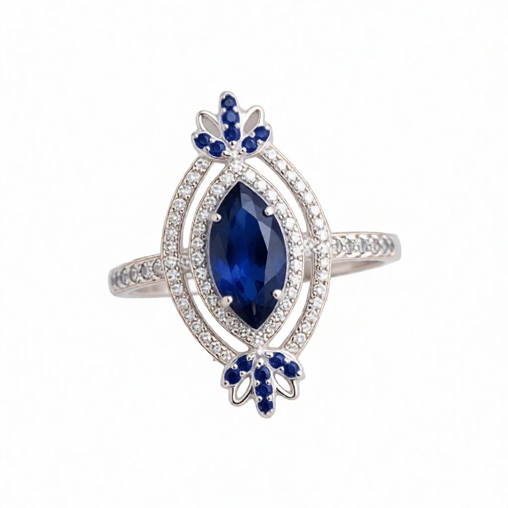 Regal Marquise Sapphire Halo Ring