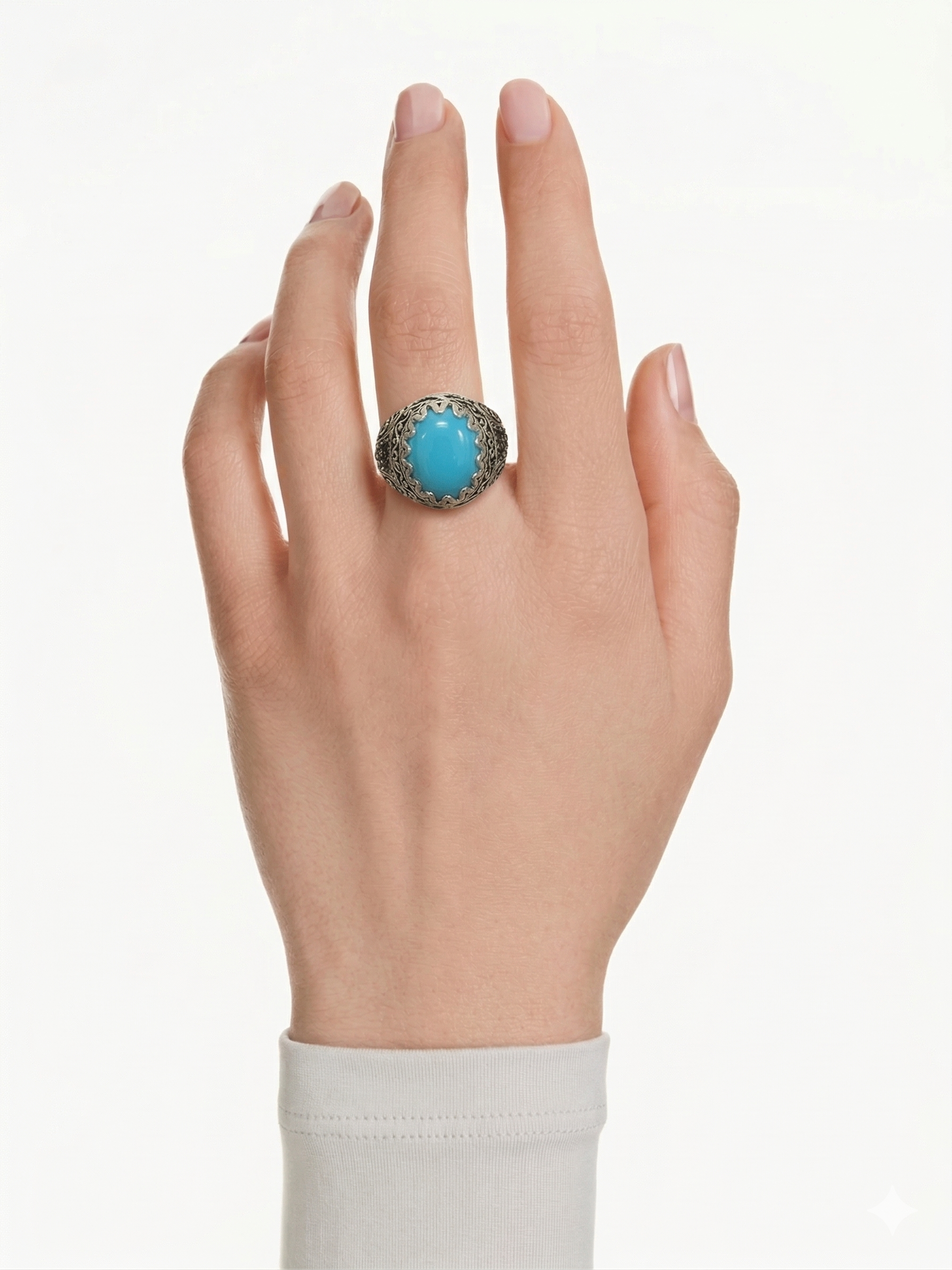 Vintage Filigree Turquoise Statement Ring - Alternate View