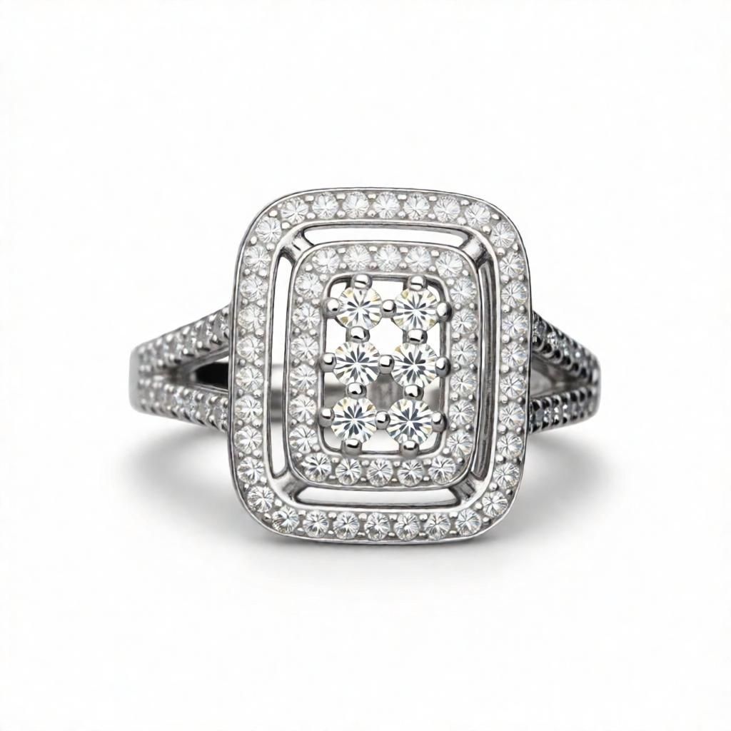 Radiant Rectangular Double Halo Statement Ring