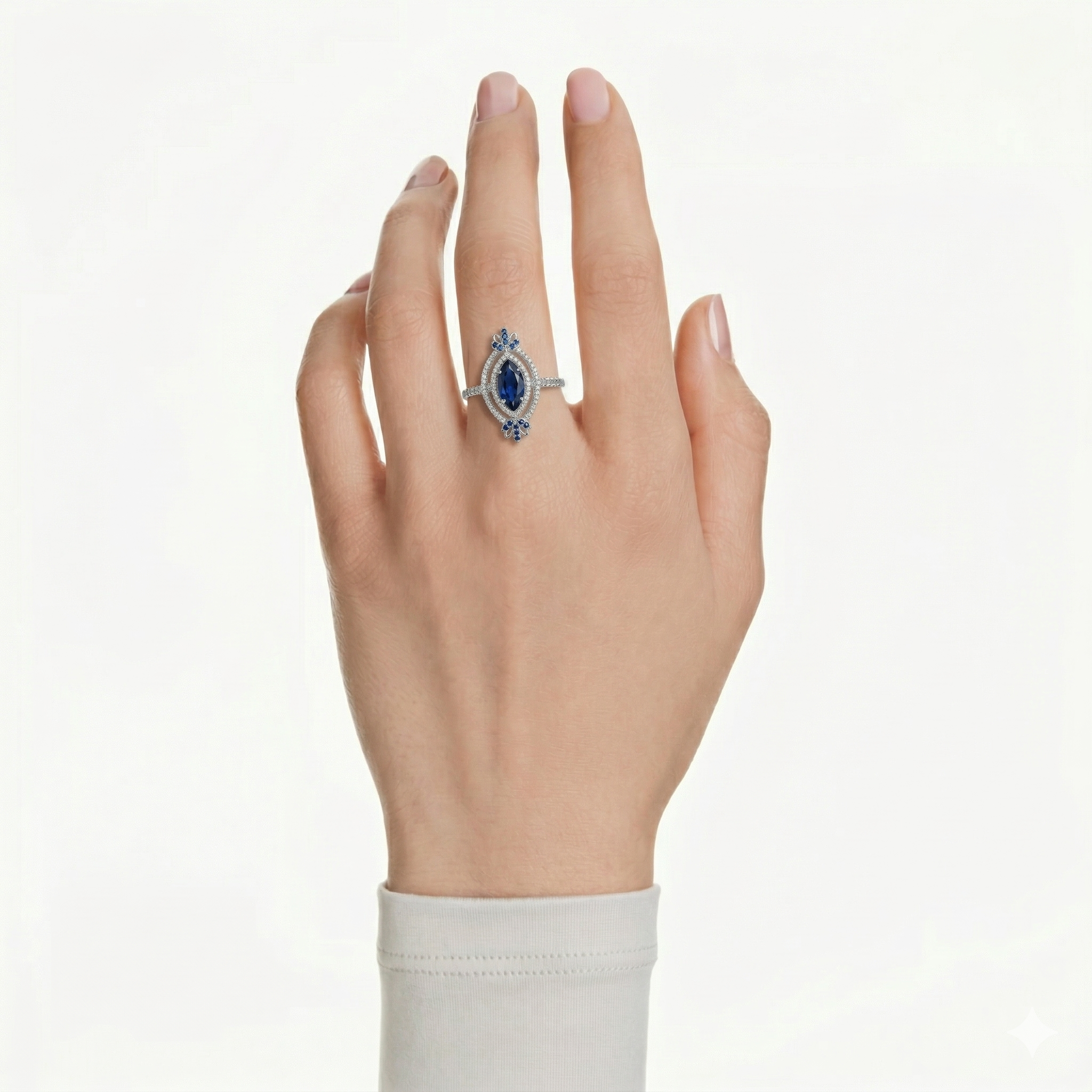 Regal Marquise Sapphire Halo Ring - Alternate View