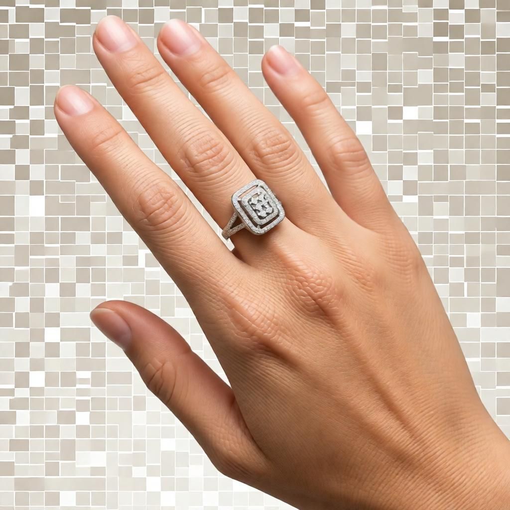 Radiant Rectangular Double Halo Statement Ring - Alternate View