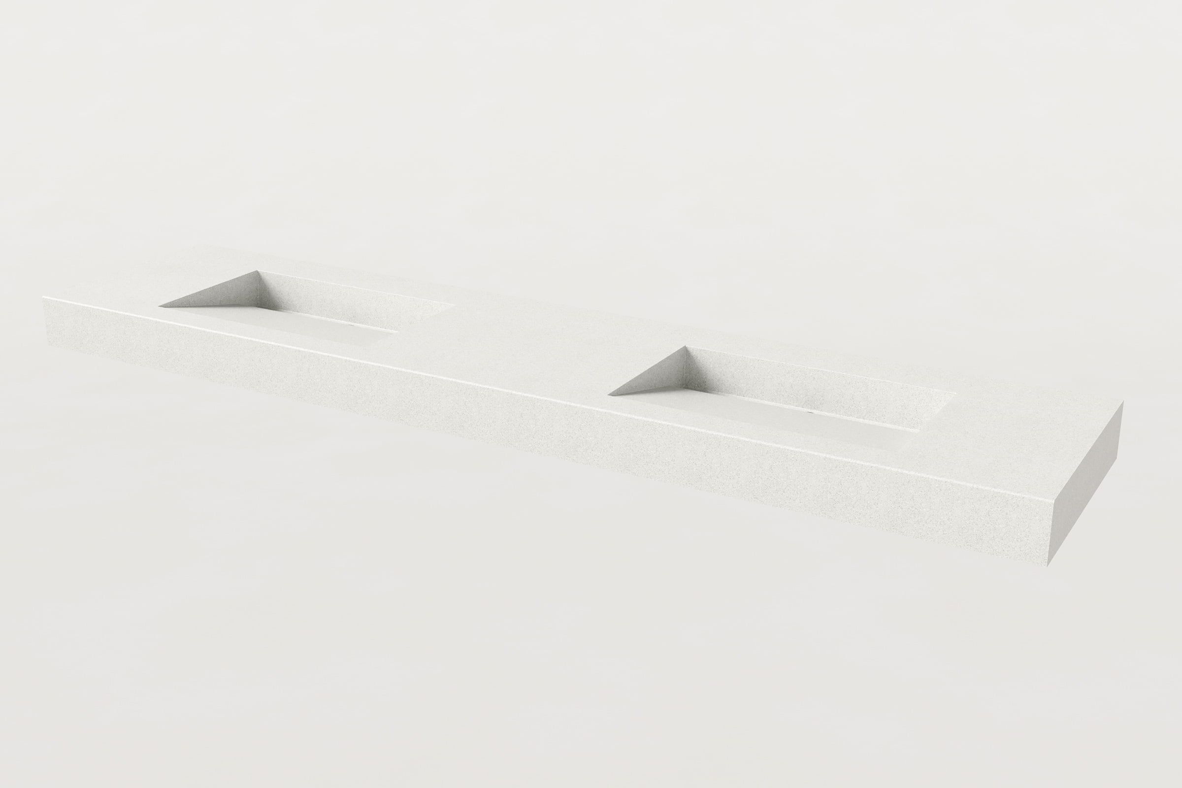 White Trof sink with two basin slopes, no faucets.