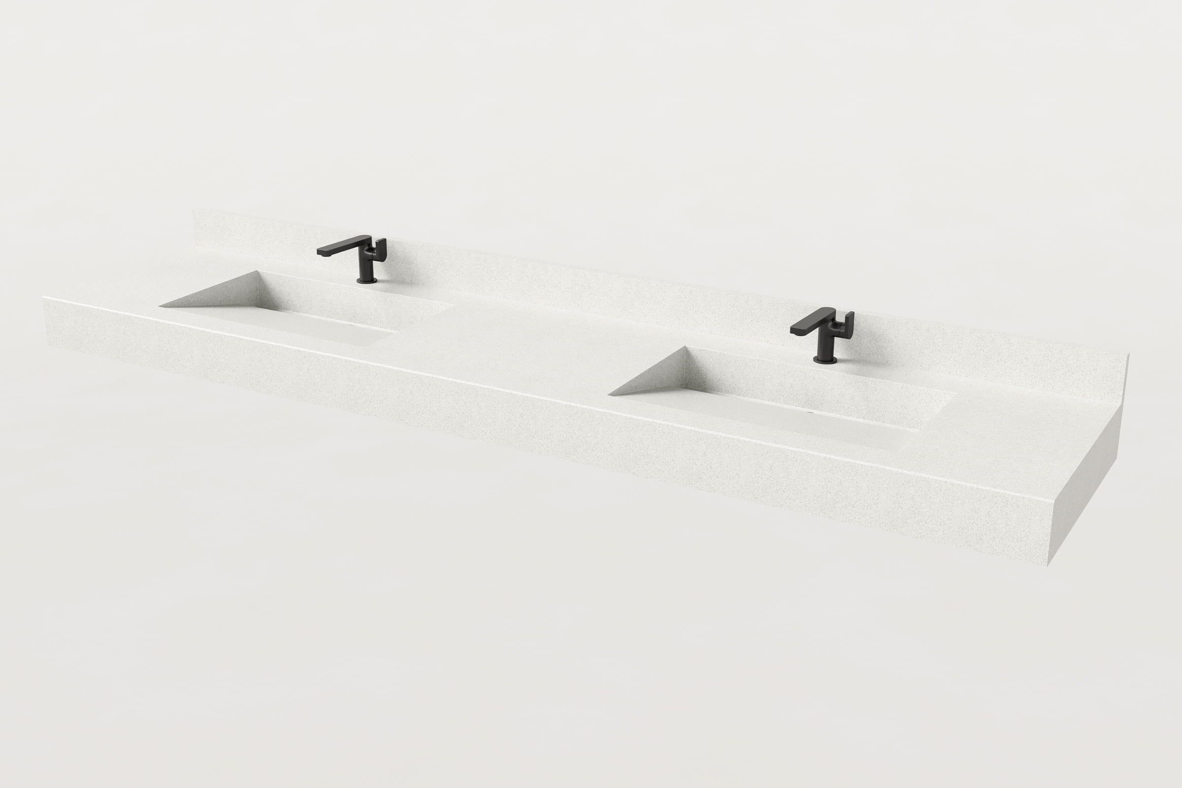 Double-basin Trof sink with backsplash in Chalk finish.
