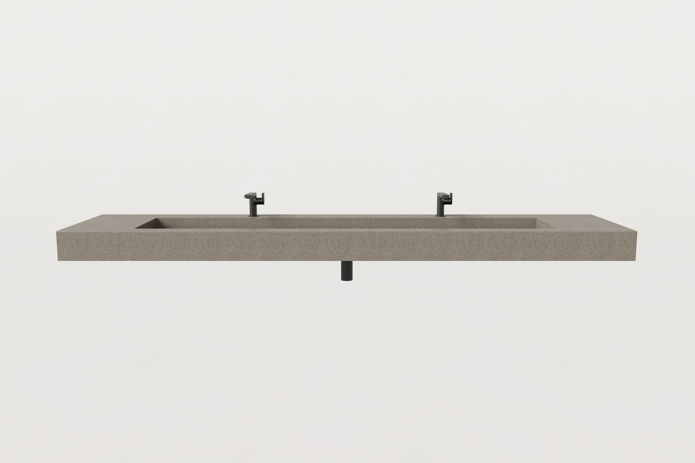 Front view of beige double-faucet Trof sink.