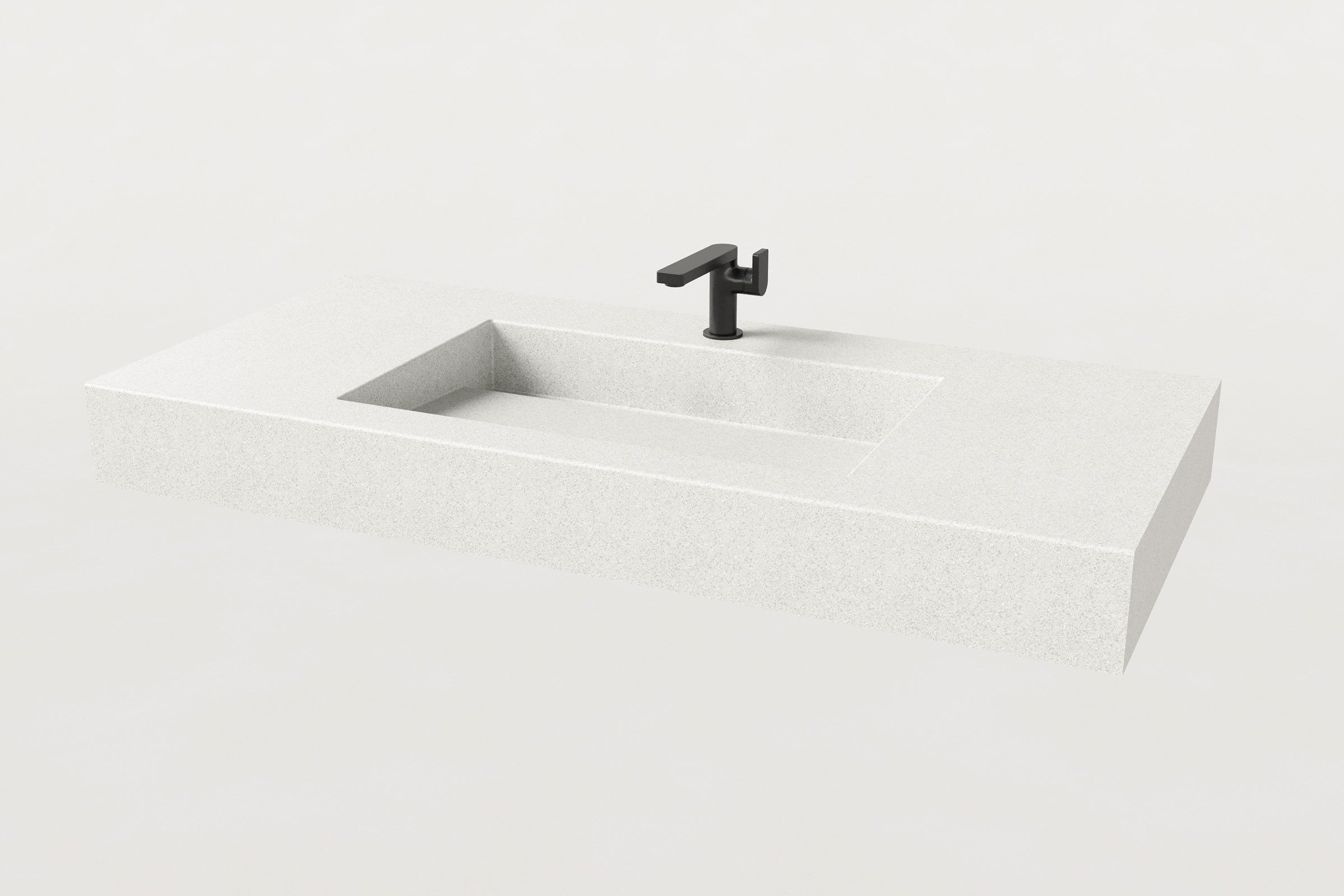 Manos Trof Drop 48 concrete sink in Chalk finish with matte black modern faucet.