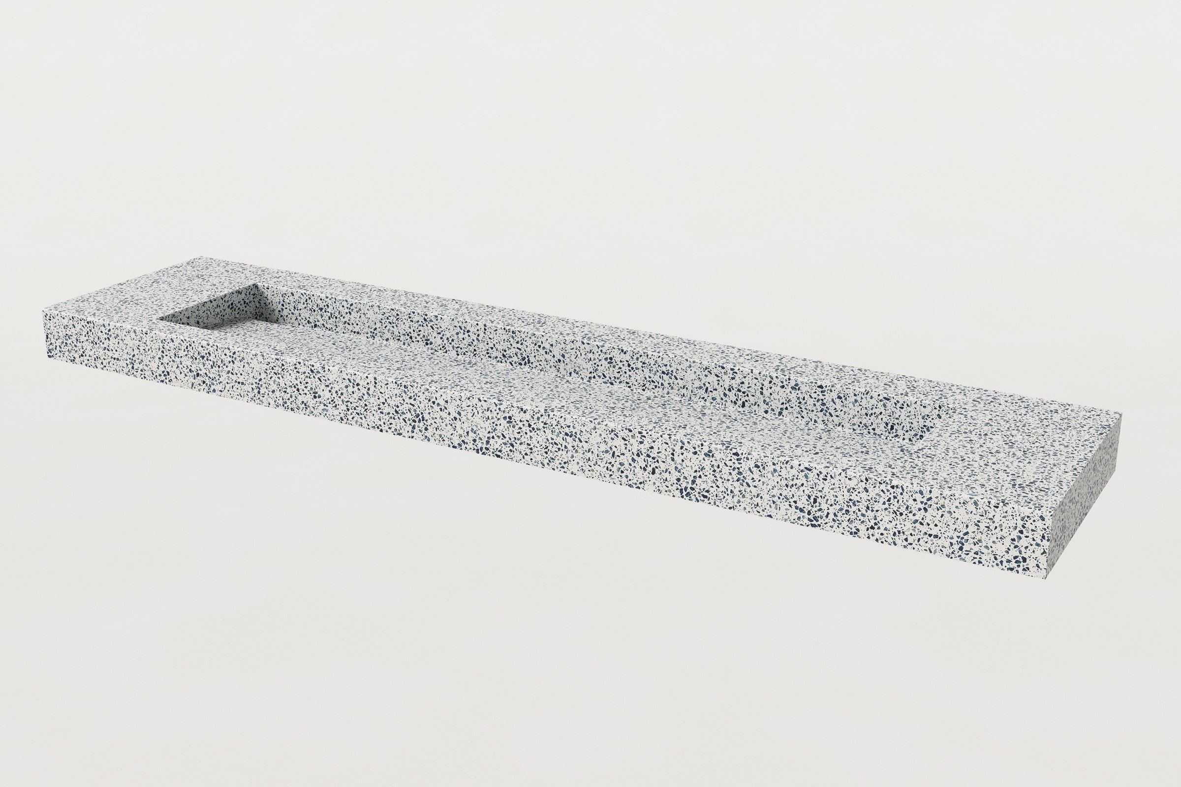 Terrazzo single-basin sink with integrated rectangular basin and flat countertop.