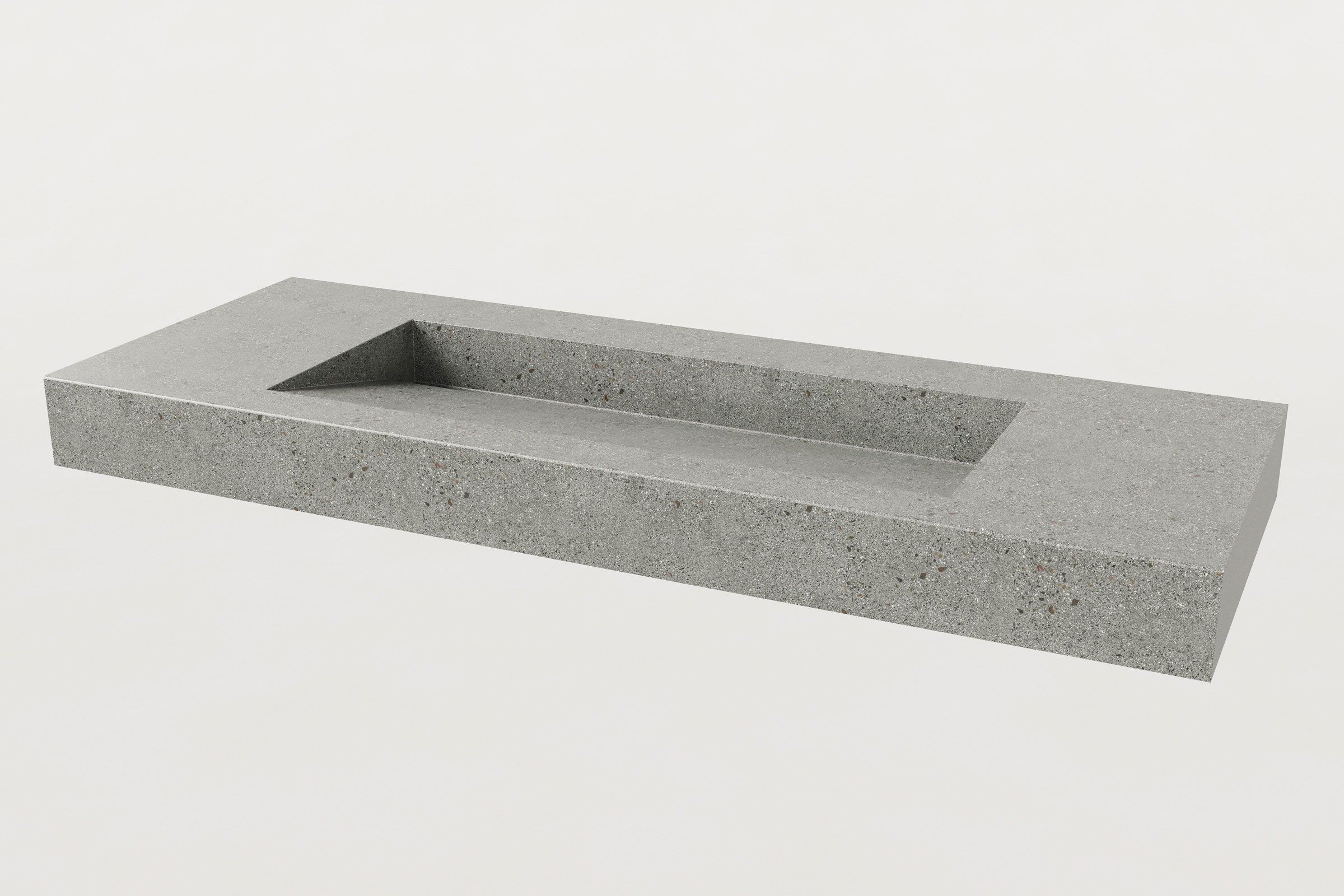 Manos Trof Flow 60 concrete sink in Juda finish with minimalist rectangular basin, no faucet installed.