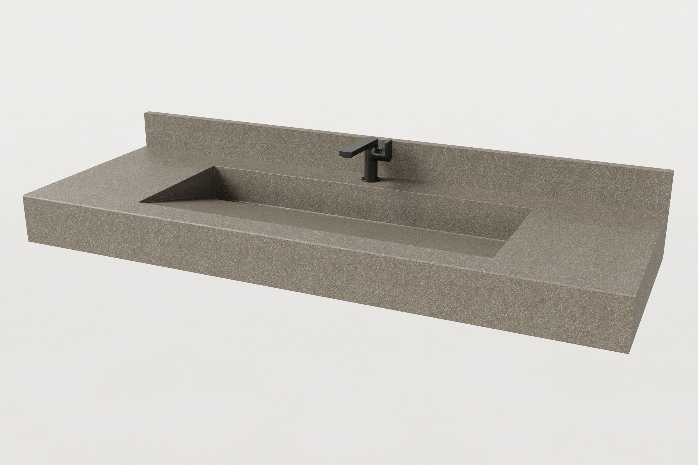 The Hurricane sink with integrated backsplash and a black faucet, viewed at a slight angle.