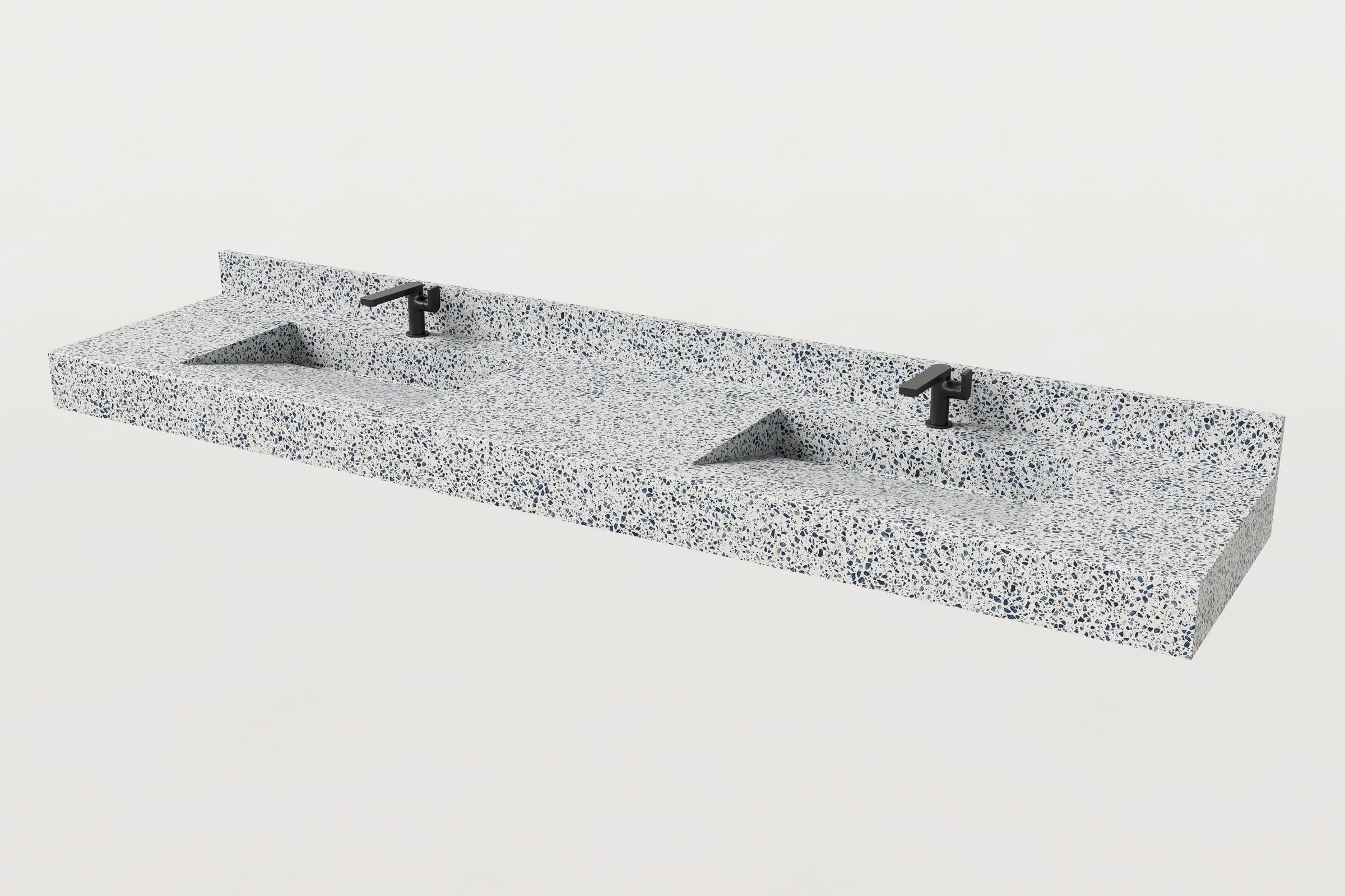 Double-basin Trof sink with backsplash in Unazzo finish.