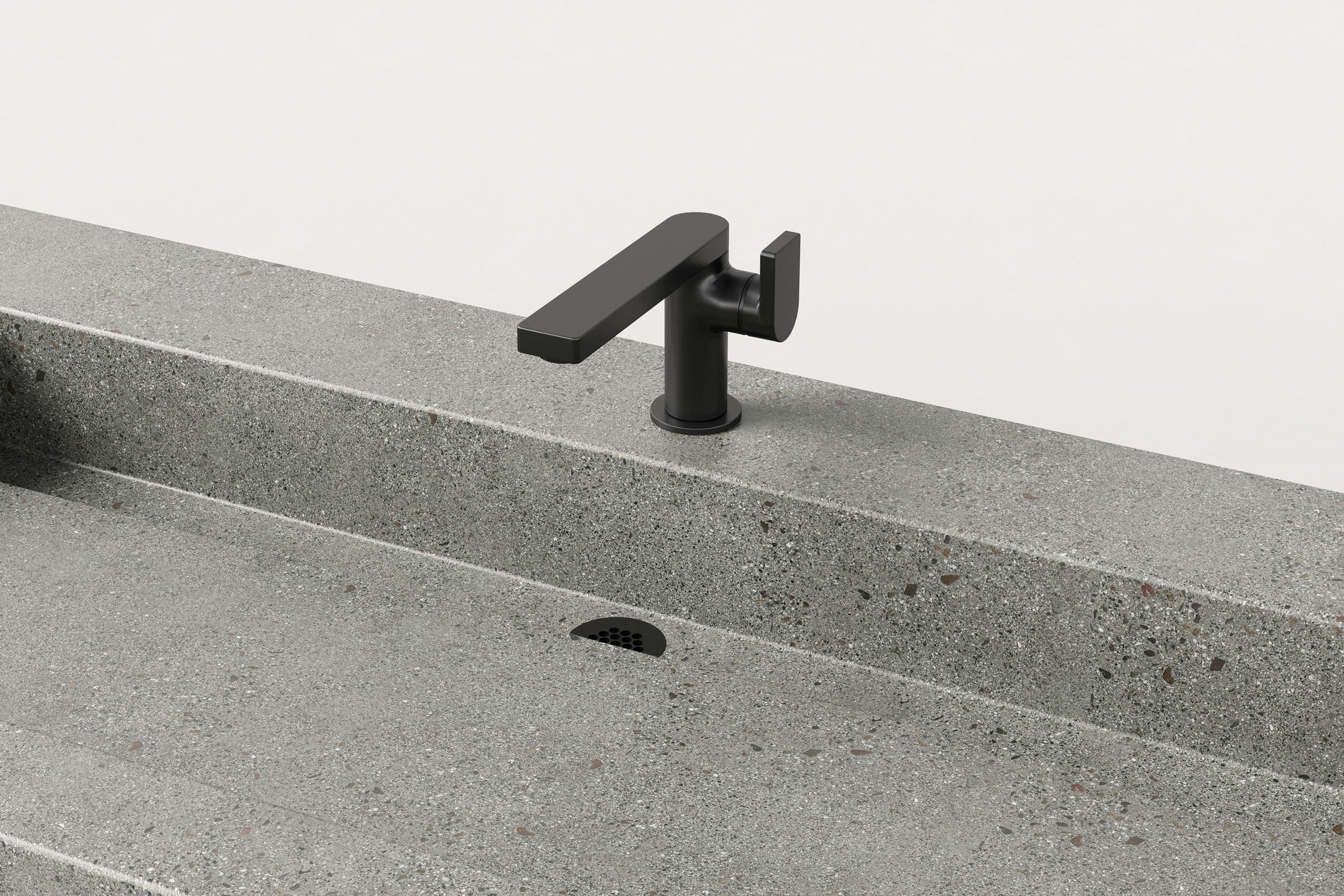 Detail view of Trof Drop 60 Juda basin surface and faucet placement.