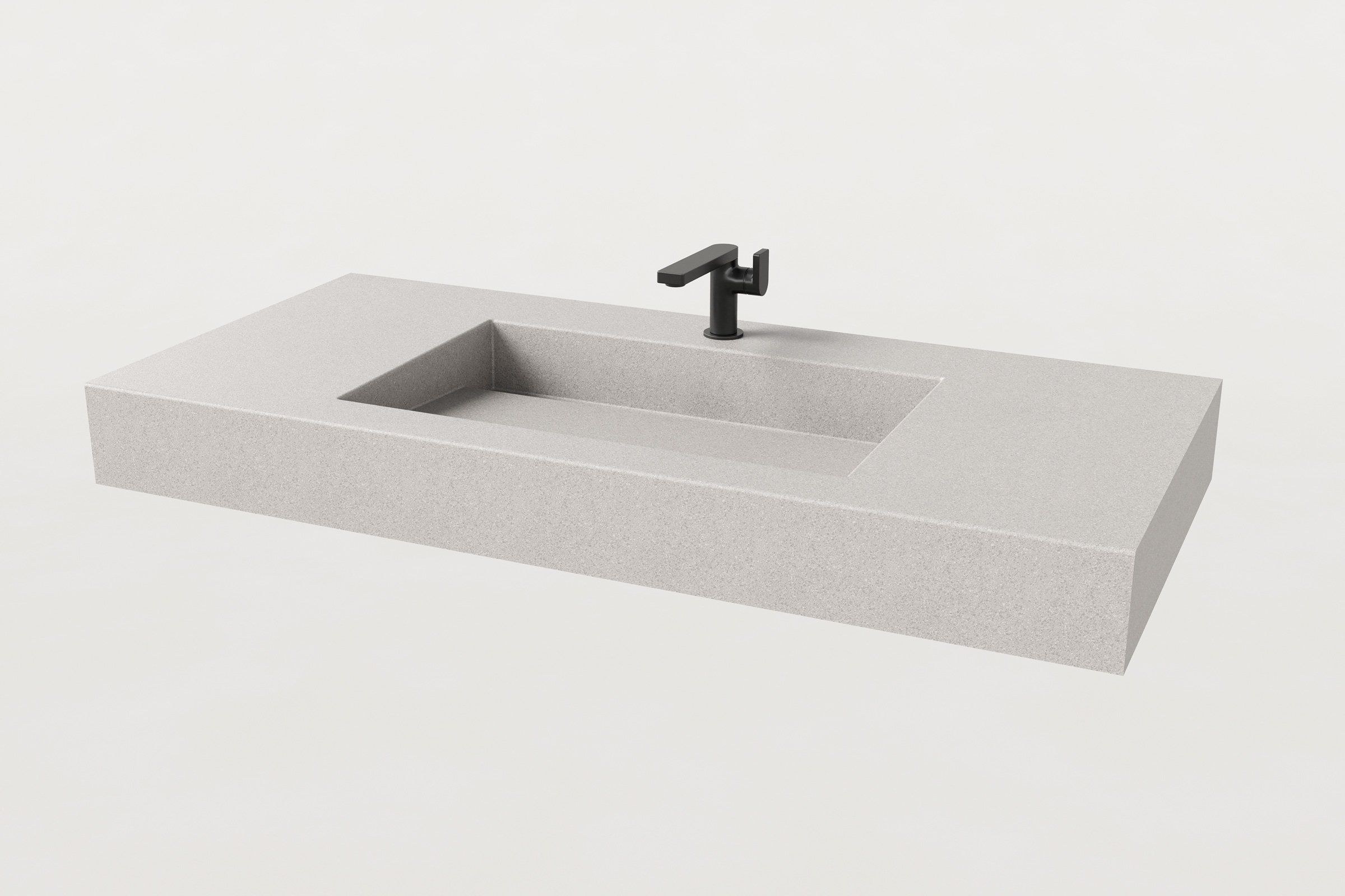 Manos Trof Drop 48 concrete sink in Chalk finish with matte black modern faucet.