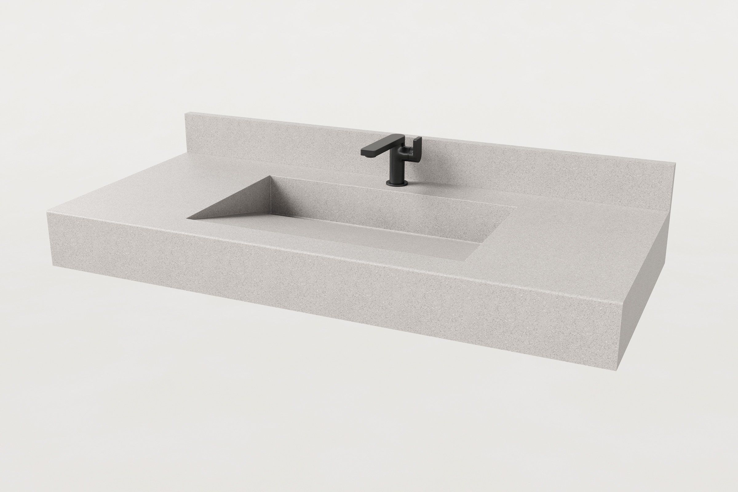 Wall-mounted Manos Trof Flow 48-inch Fog concrete sink featuring sleek integrated basin.