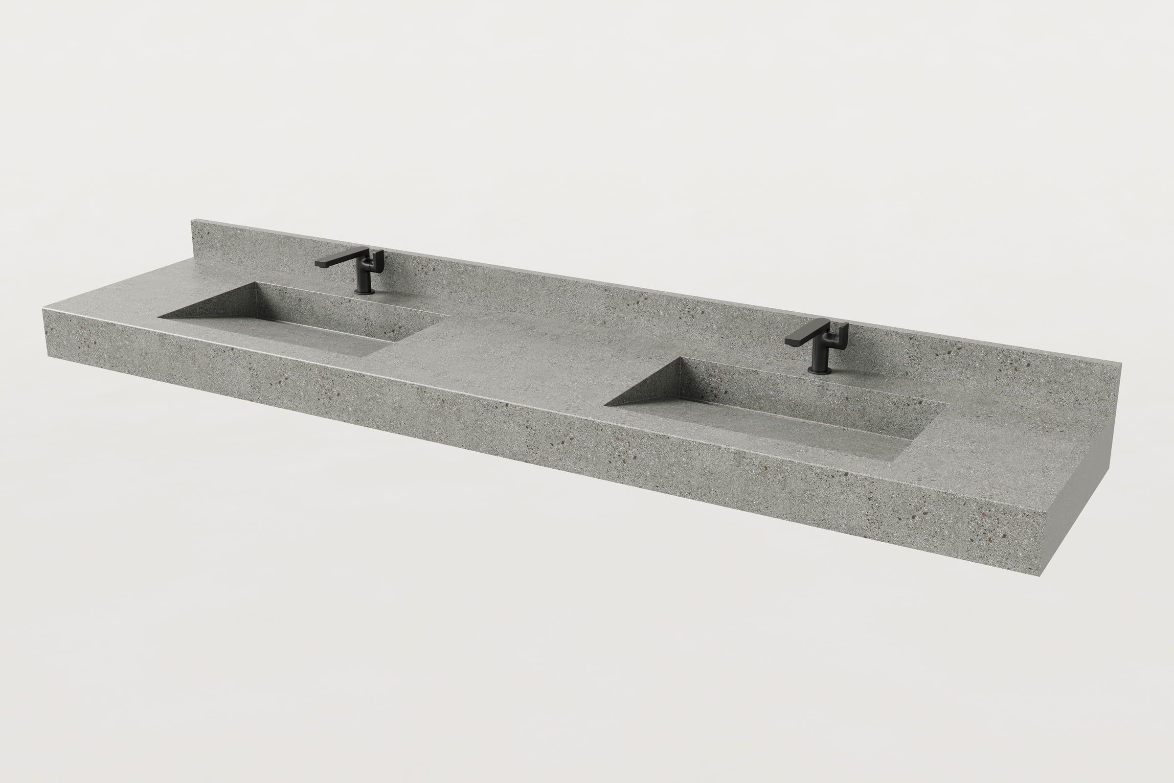 Double-basin Trof sink with backsplash in Juda finish.