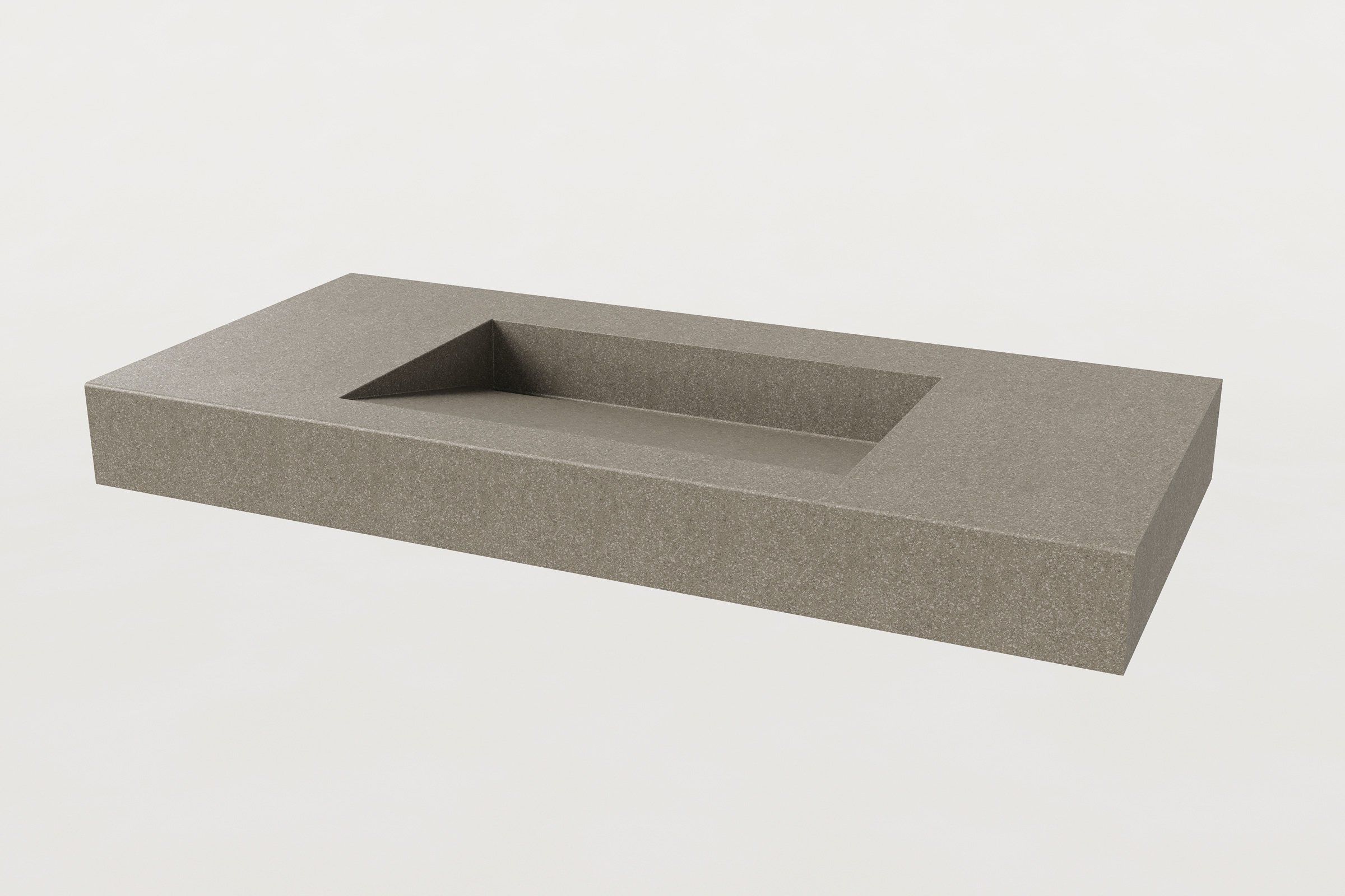 Rectangular concrete sink basin in Hurricane color, shown without faucet or backsplash.