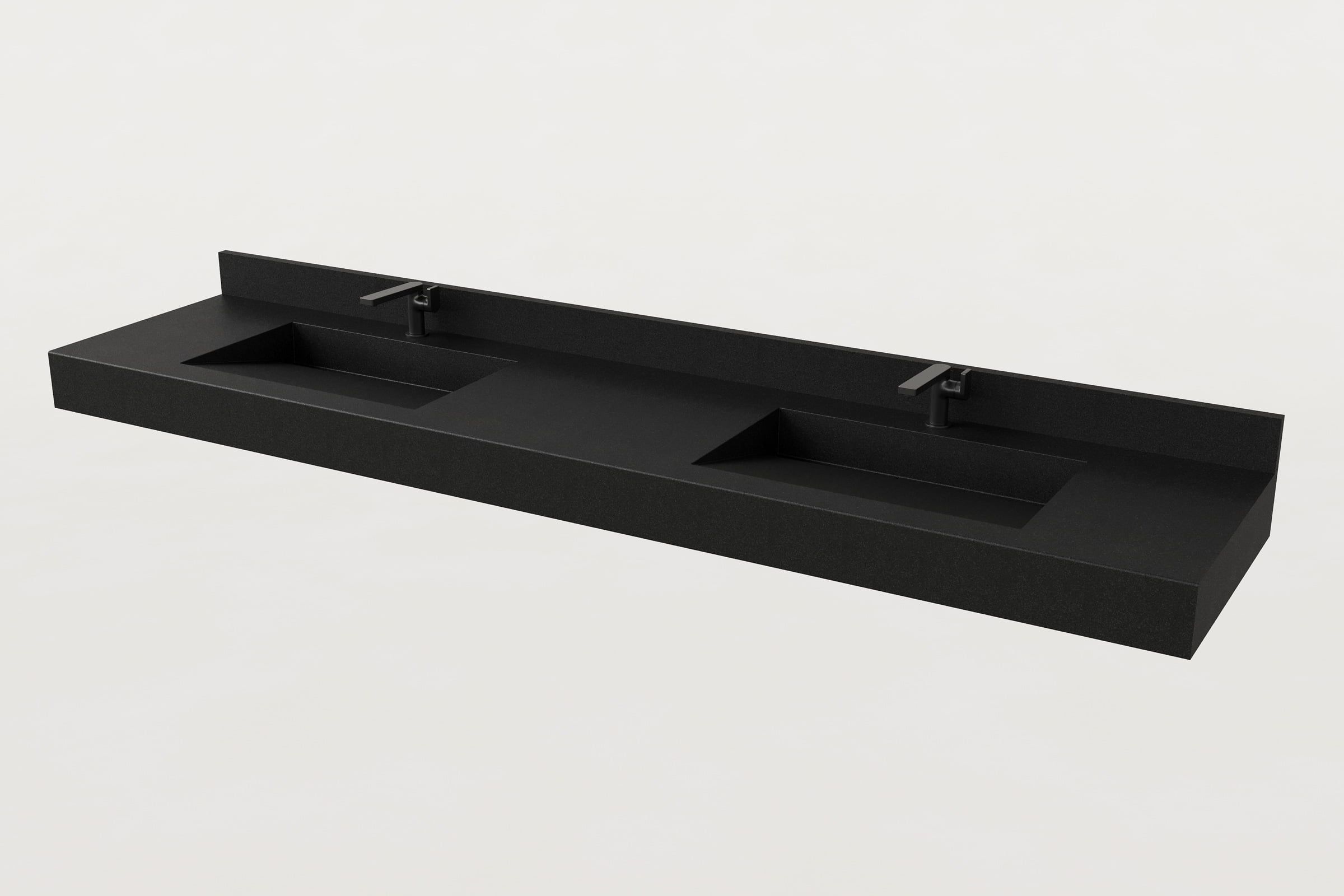 Double-basin Trof sink with backsplash in Storm finish.