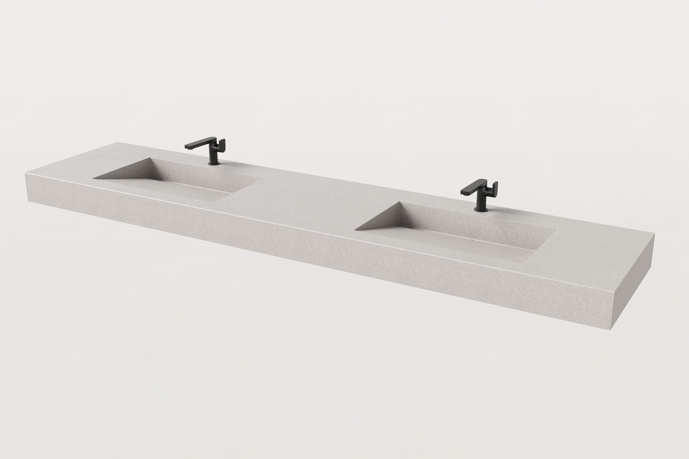 Gray double-basin Trof sink with faucets.