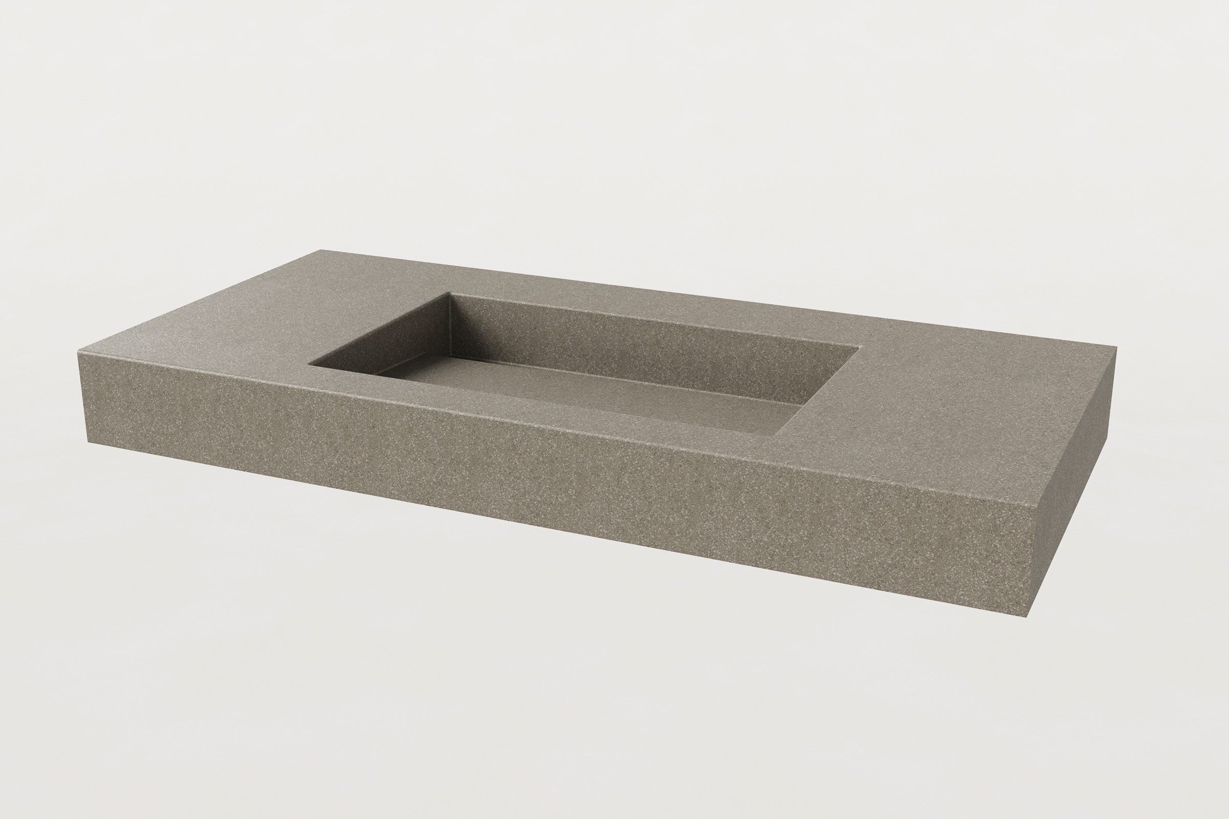 Manos Trof Drop 48 concrete sink in Hurricane finish with minimalist rectangular basin, no faucet installed.