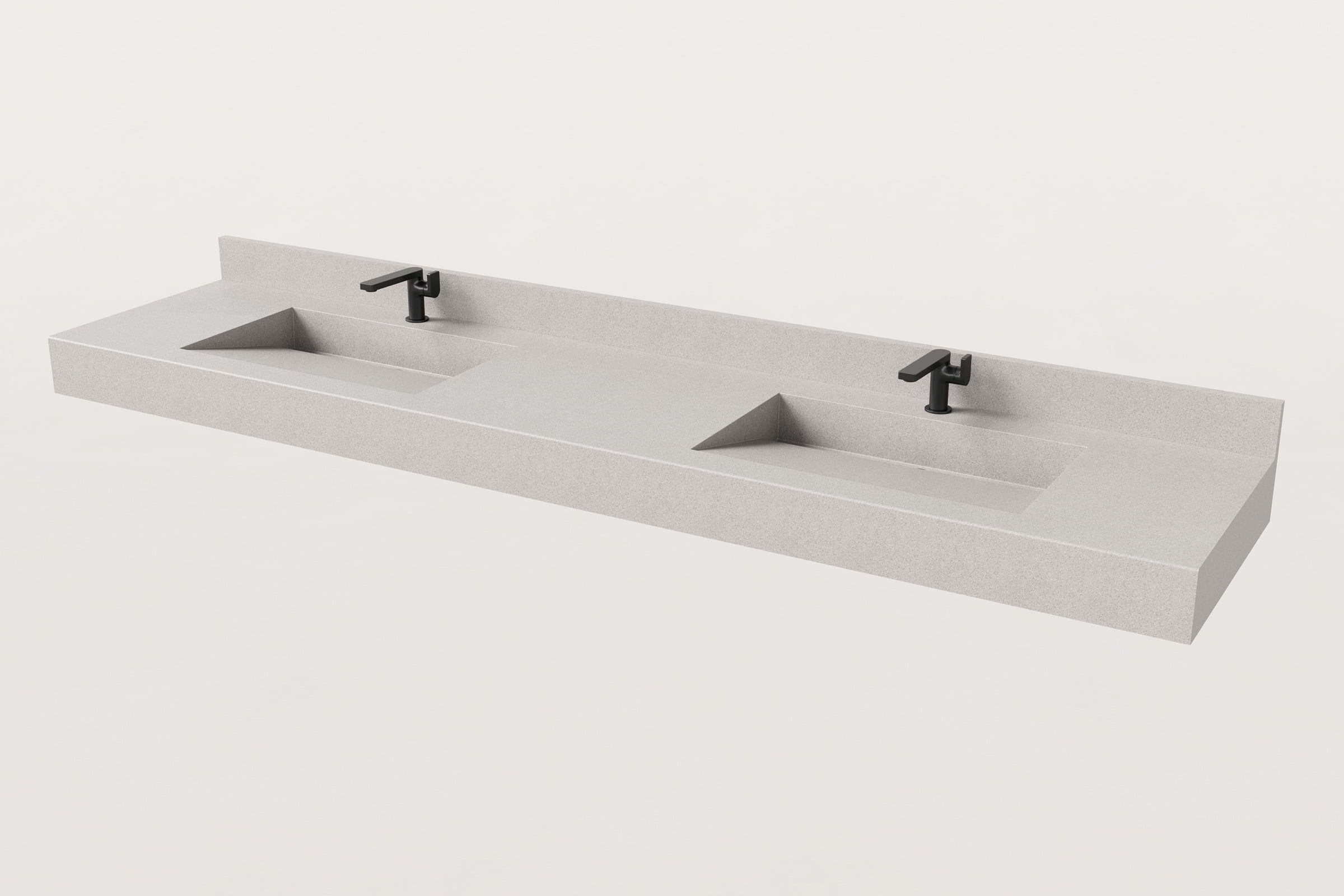Double-basin Trof sink with backsplash in Fog finish.