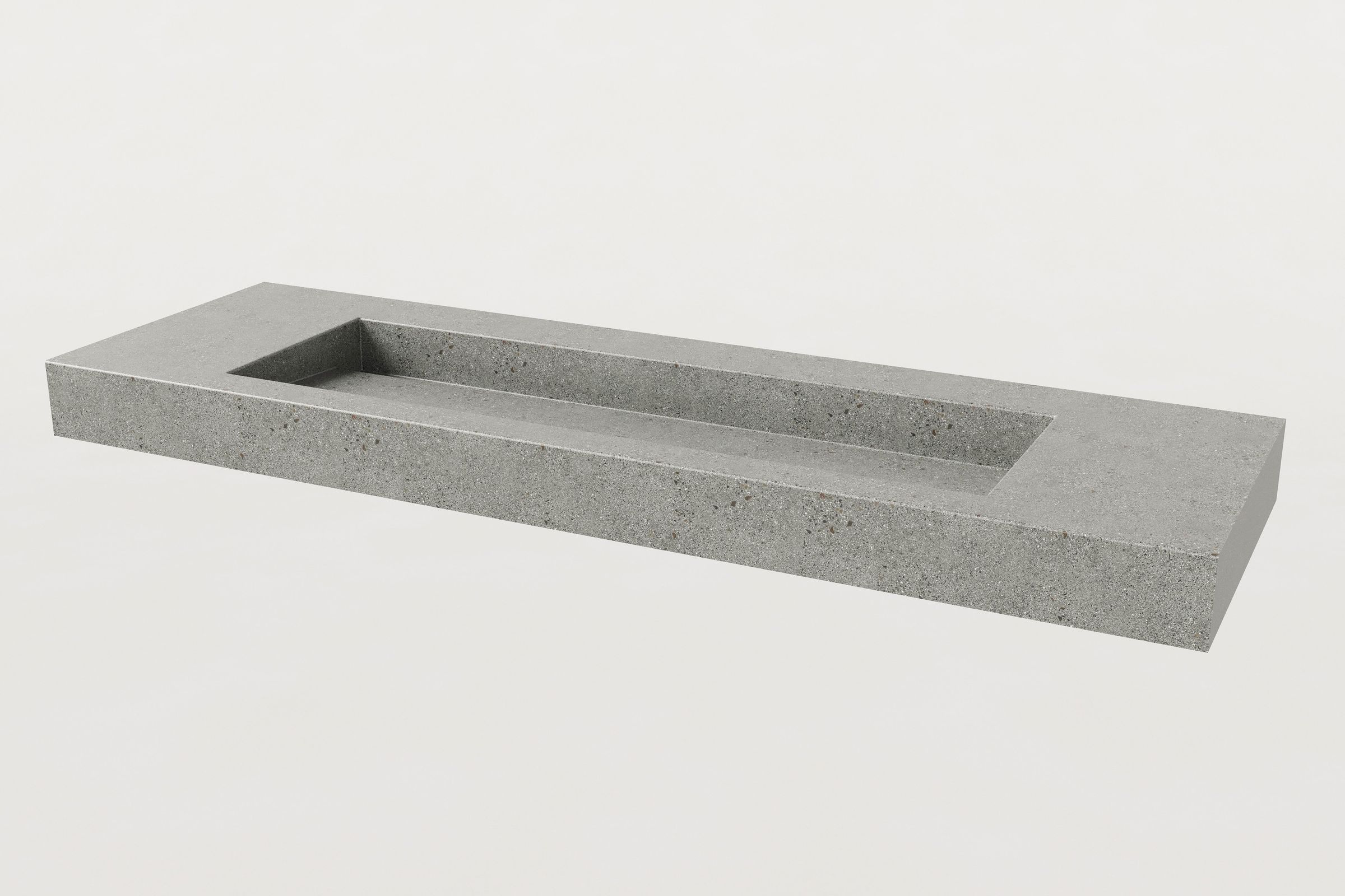 Concrete Trof Drop 72 sink in Juda finish, no faucet or backsplash, shown in angled view.
