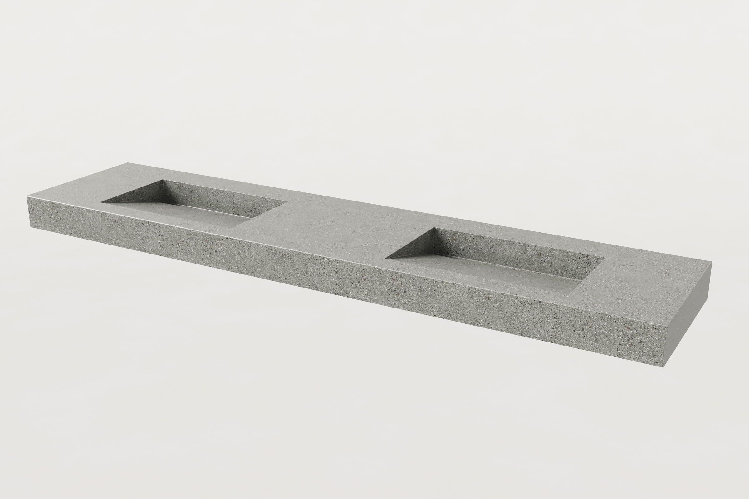 Concrete Trof sink with two basin slopes, no faucets.