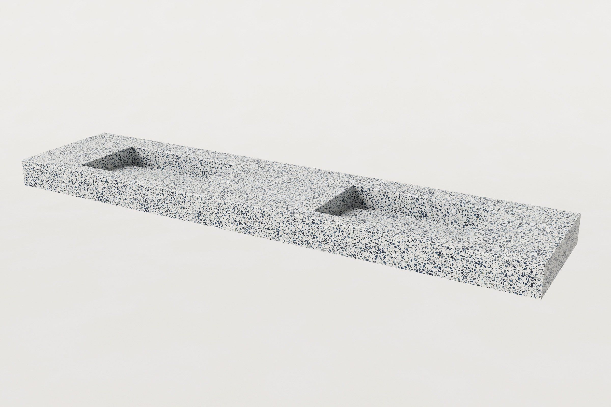 Terrazzo double-basin sink with two integrated rectangular basins.