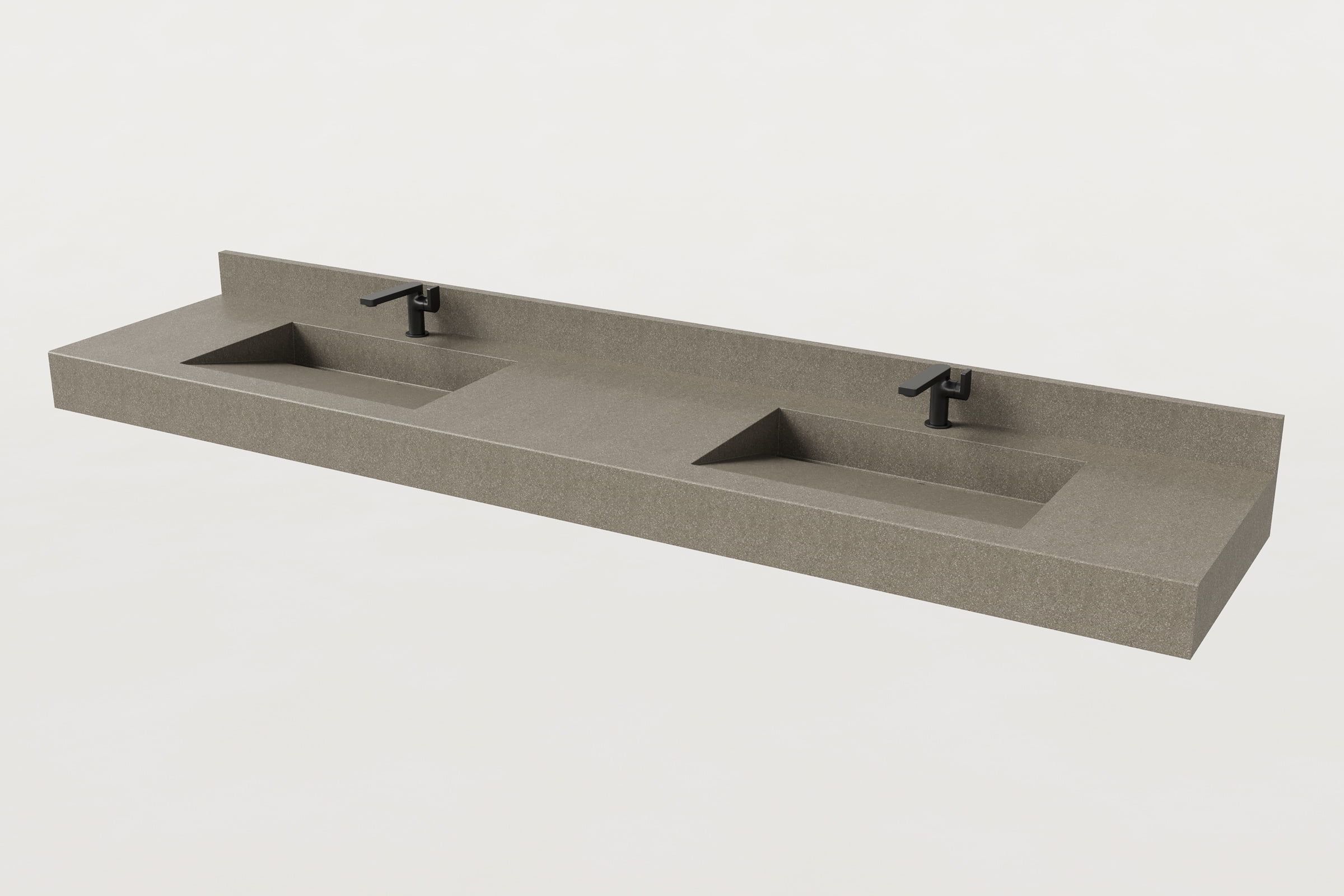Double-basin Trof sink with backsplash in Hurricane finish.