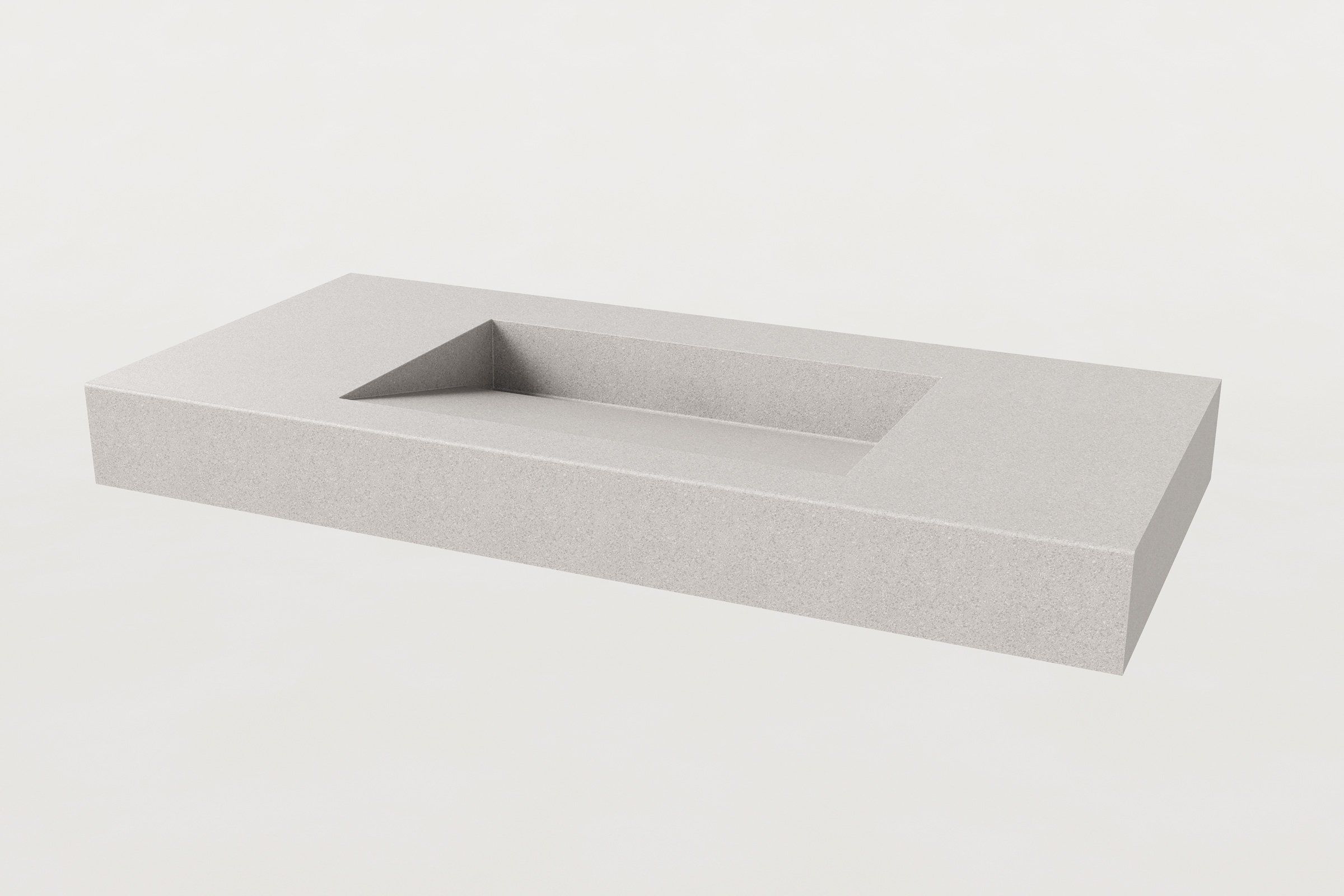 Manos Trof Flow 48-inch concrete sink in Fog finish, minimalist integrated basin design.
