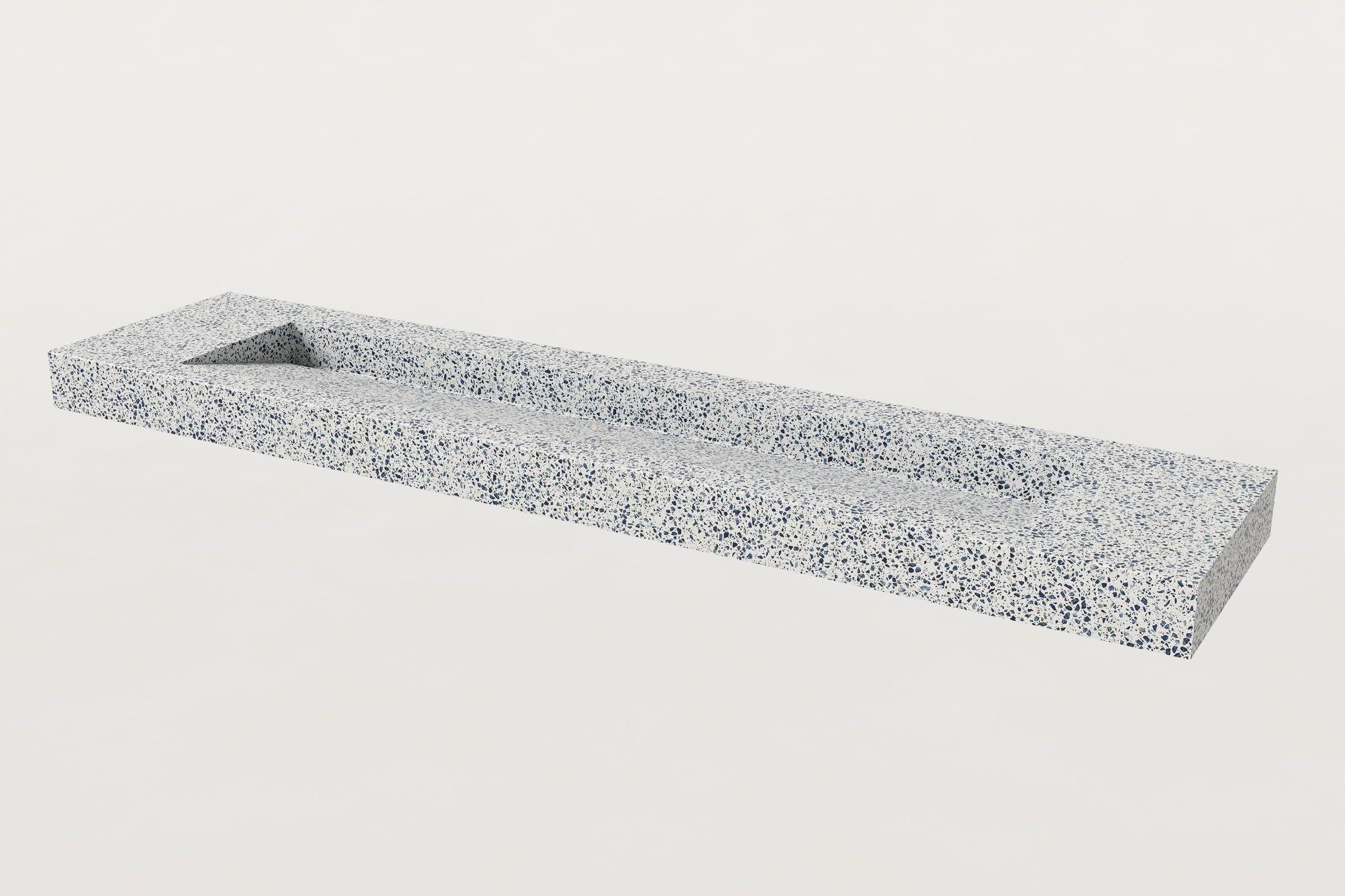 White terrazzo Trof sink with blue aggregate, single trough basin.