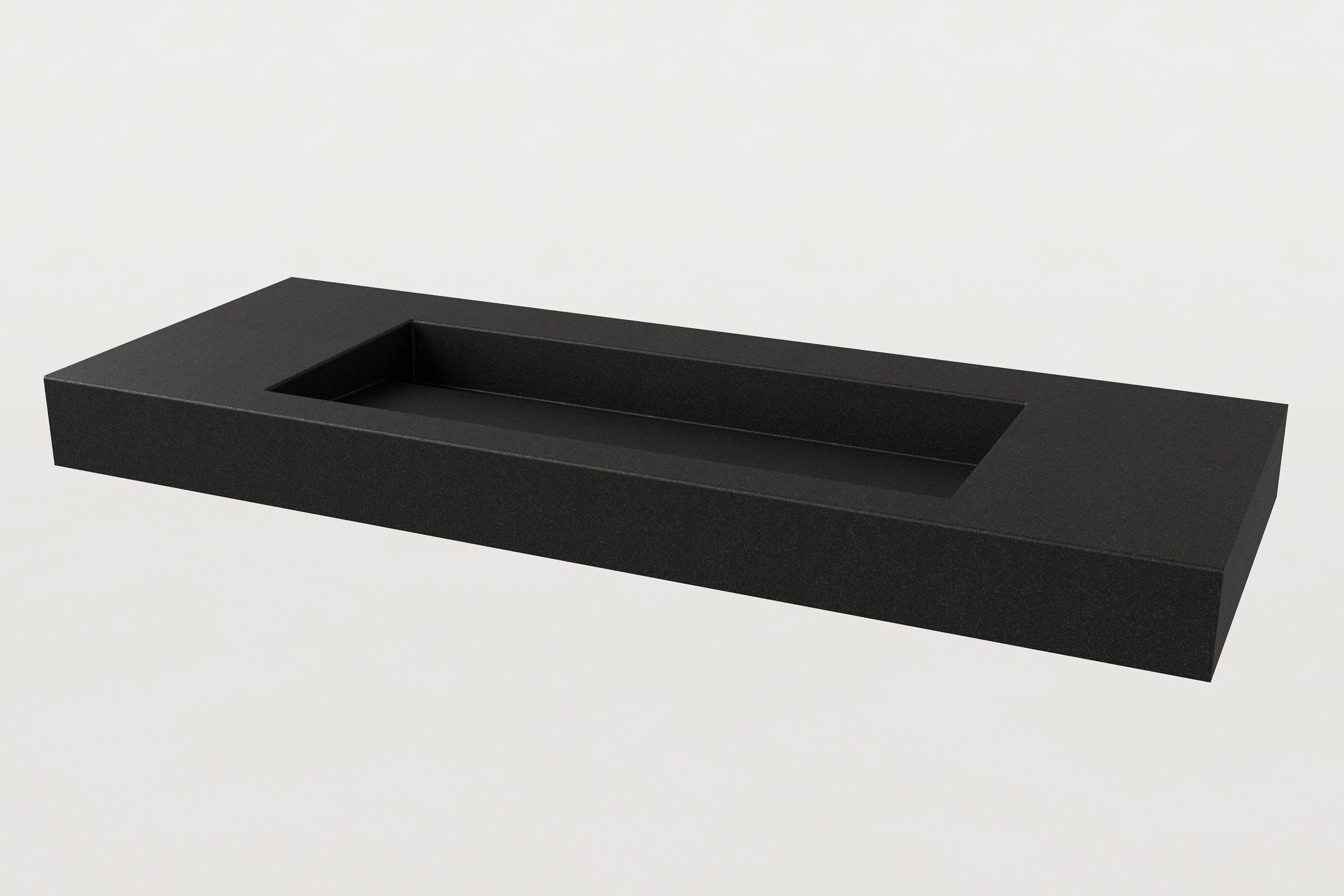 Rectangular concrete sink basin in a dark Storm finish, shown without faucet.