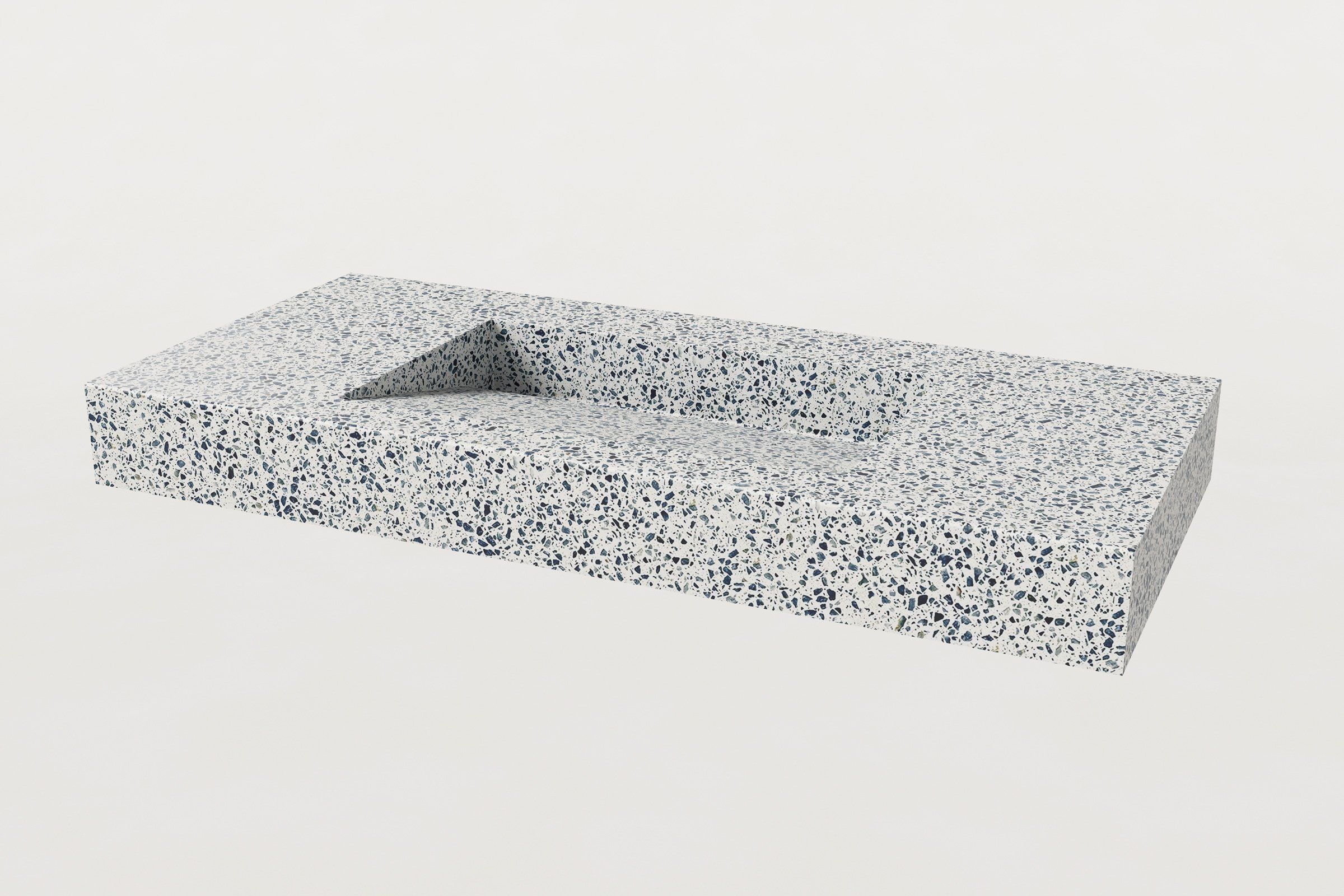 Rectangular terrazzo sink basin in Unazzo finish, shown without faucet.