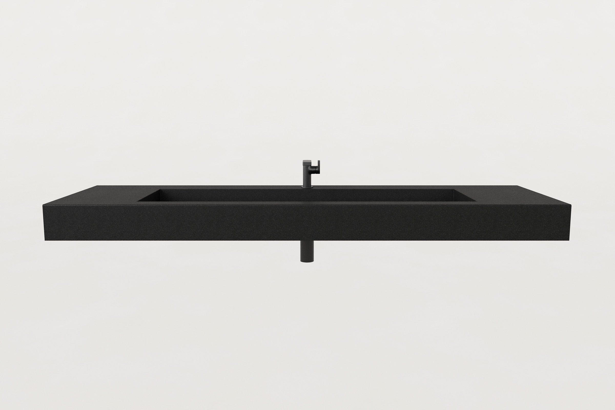 Front view of Manos Trof 72" trough sink in Storm finish with slim basin profile.