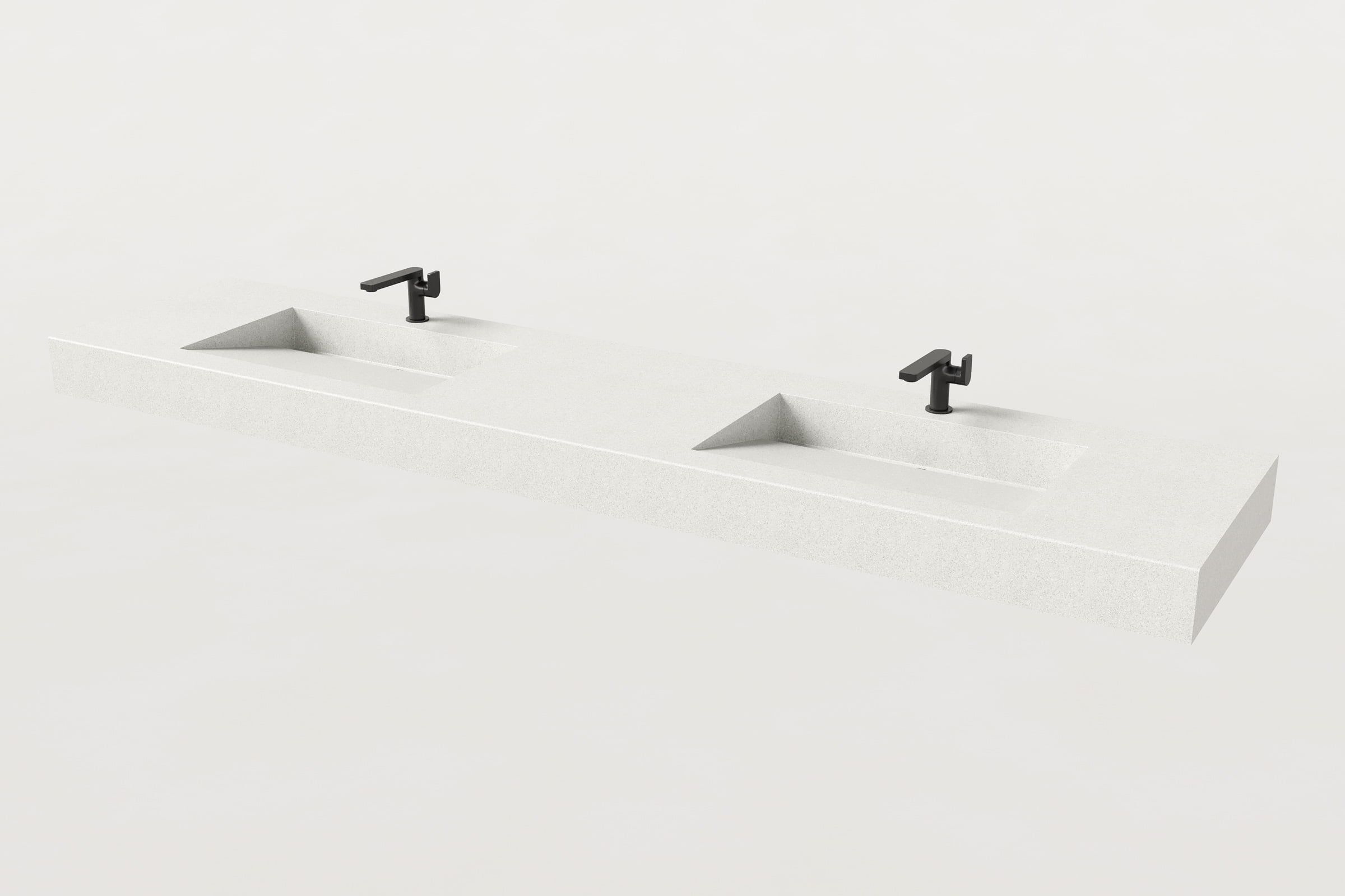 White double-basin Trof sink with faucets.