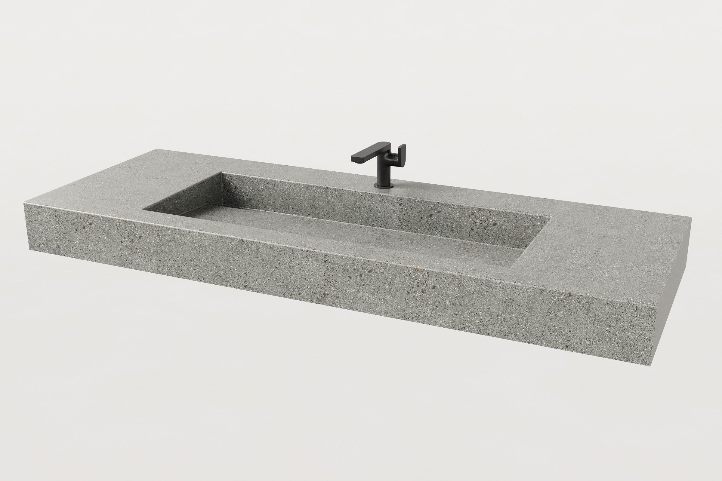 Trof Drop 60 Juda sink with a matte black faucet centered above the basin.
