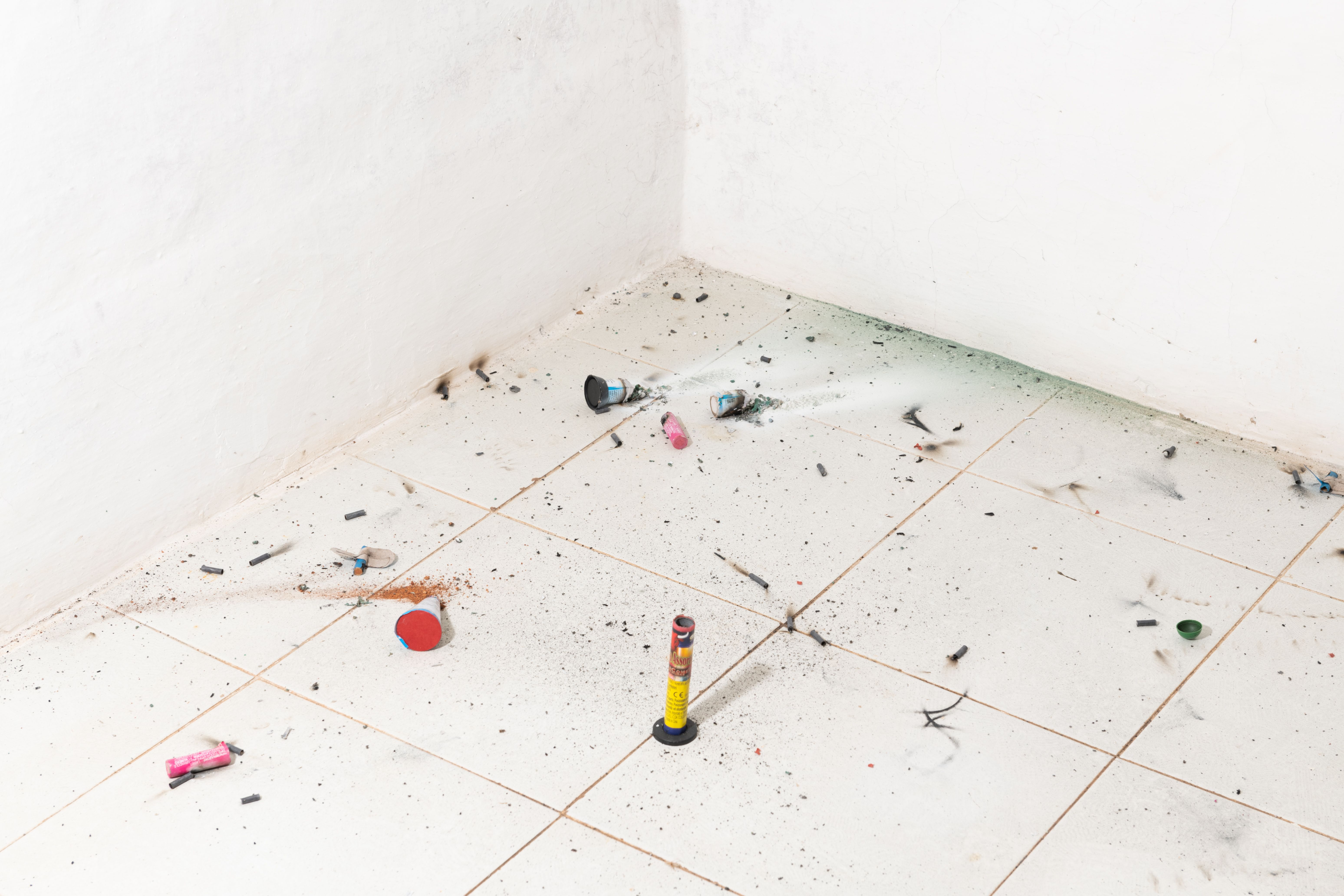 exploded firecracker in a room