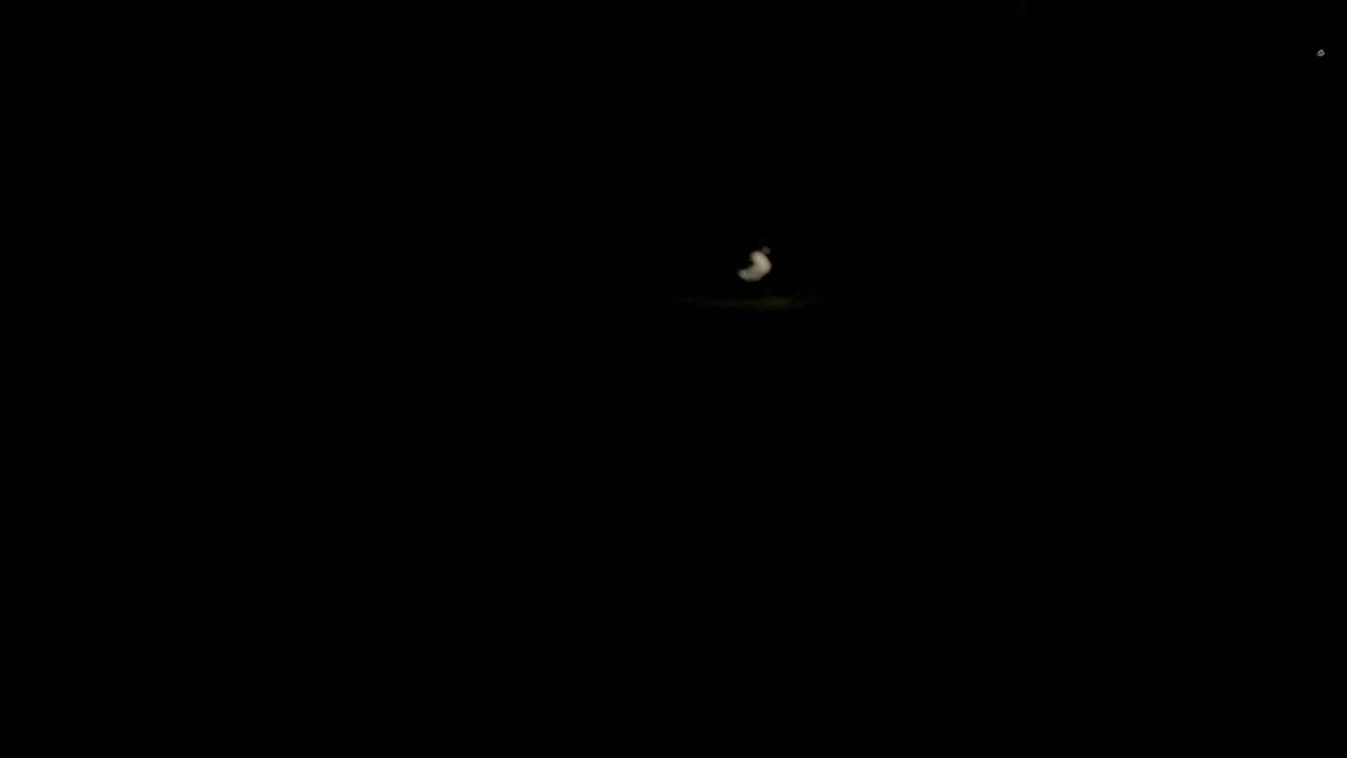 Video still: a small pale figure running in the dark