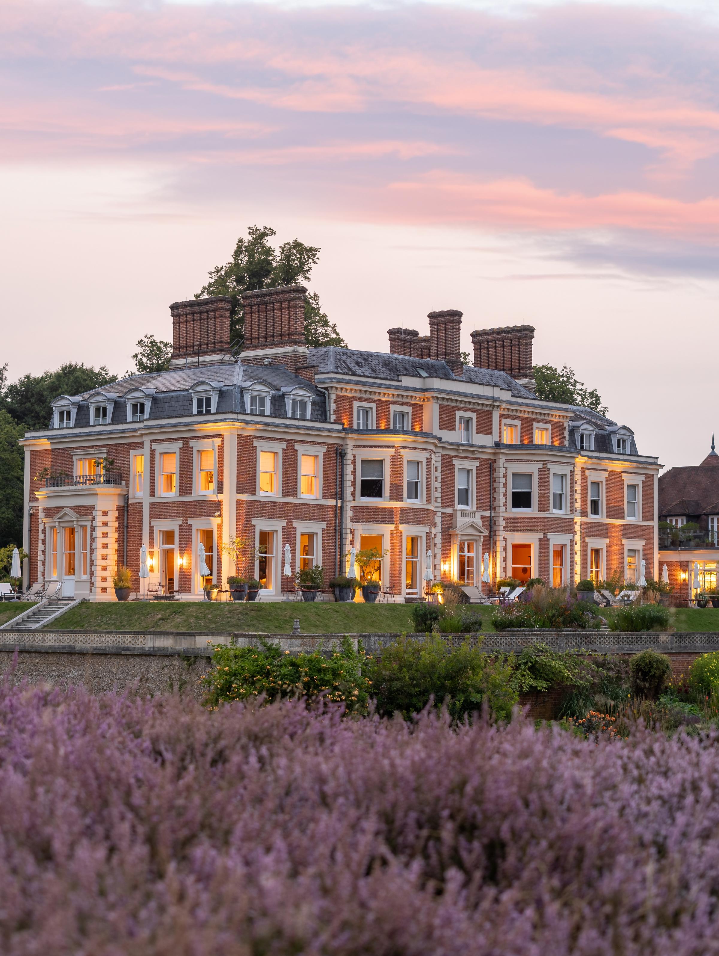 Heckfield Place surrounded by wild meadows and ancient woodlands in Hampshire, UK