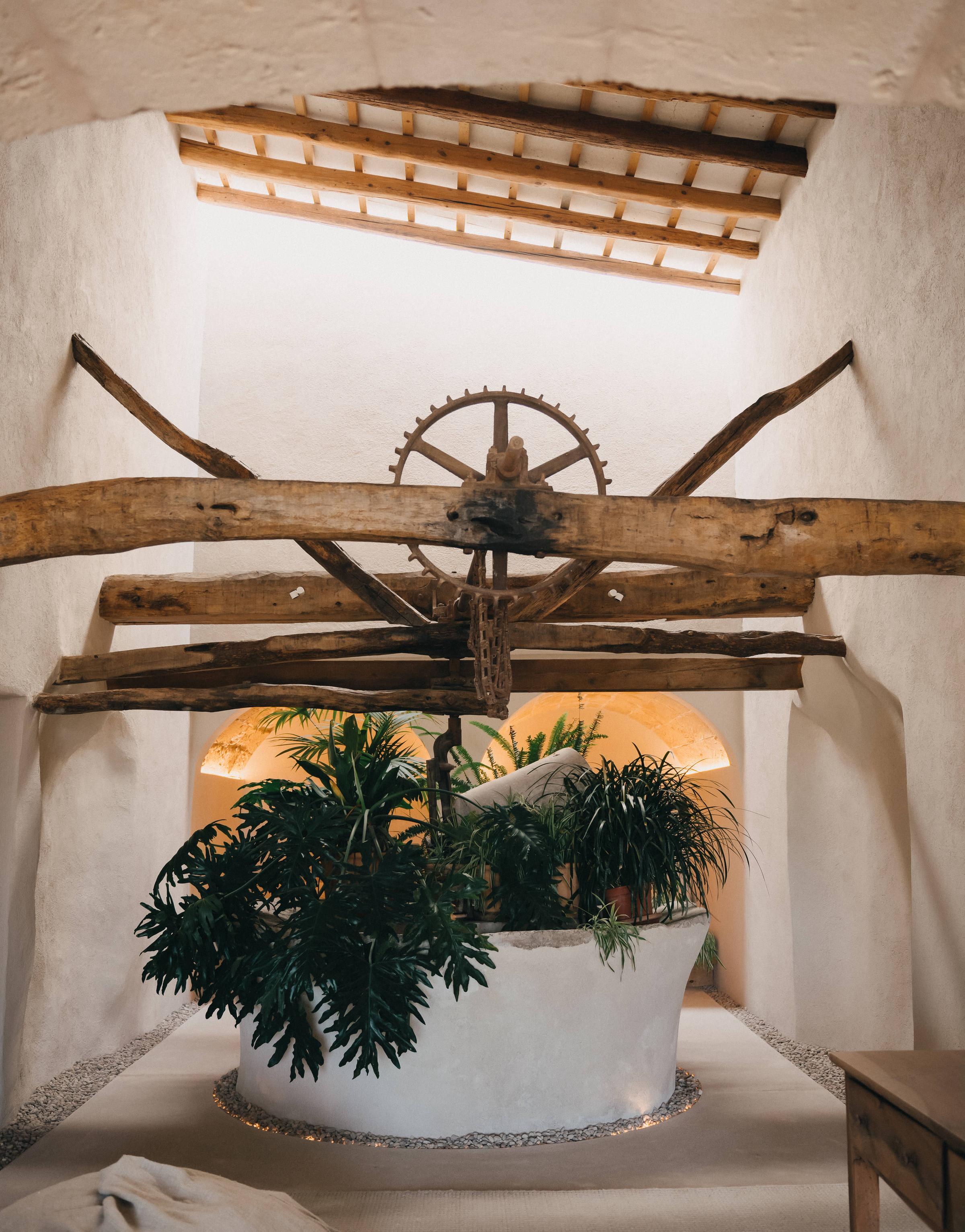 Minimalist lobby at Es Racó d'Artà, featuring natural tones and elegant design inspired by Mallorcan heritage