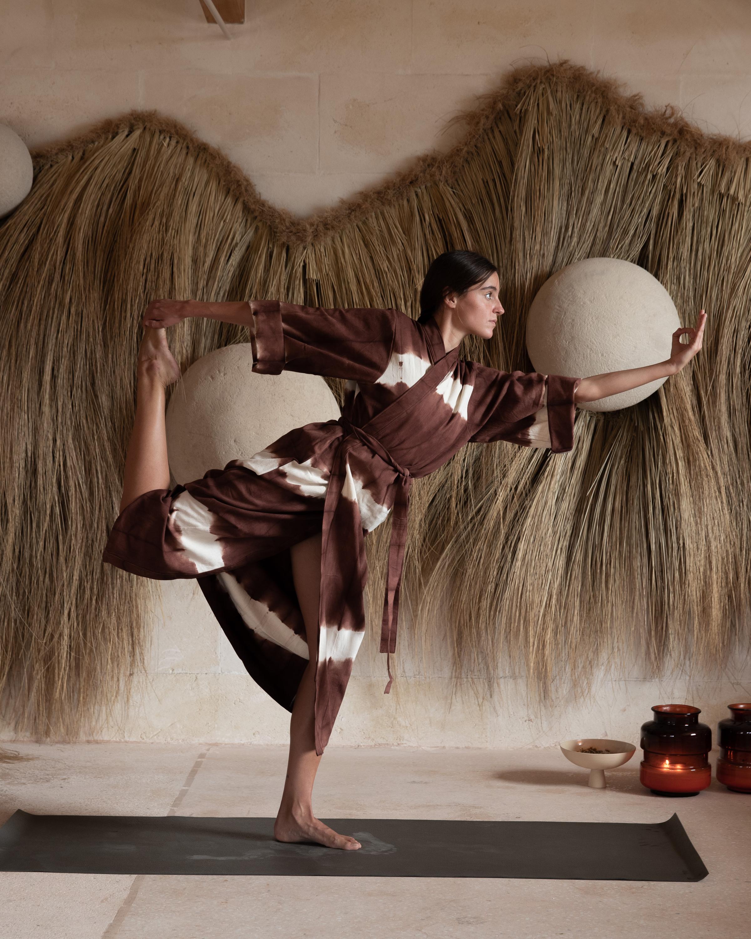 A yoga pose in the yoga room at son Blanc