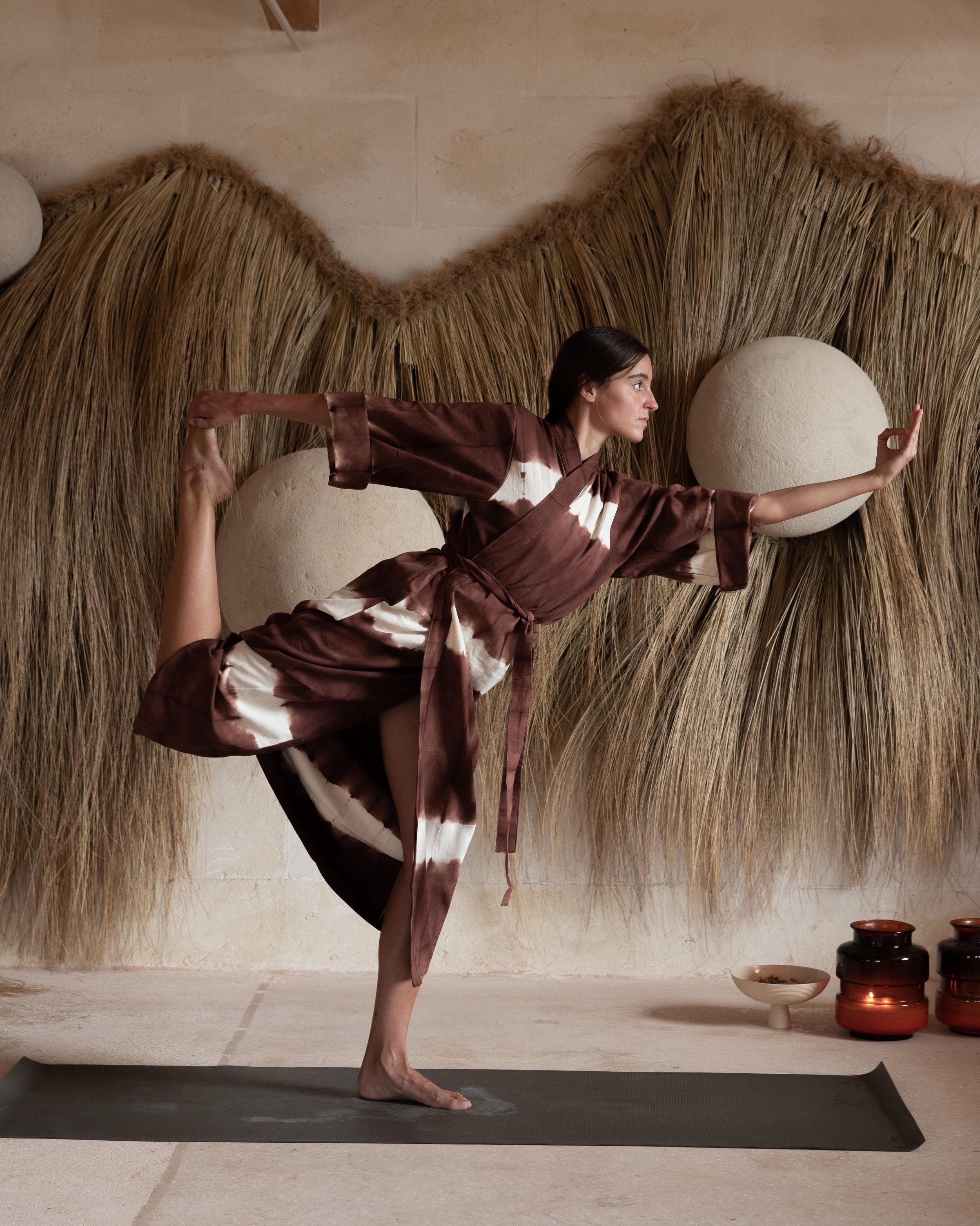 A yoga pose in the yoga room at son Blanc