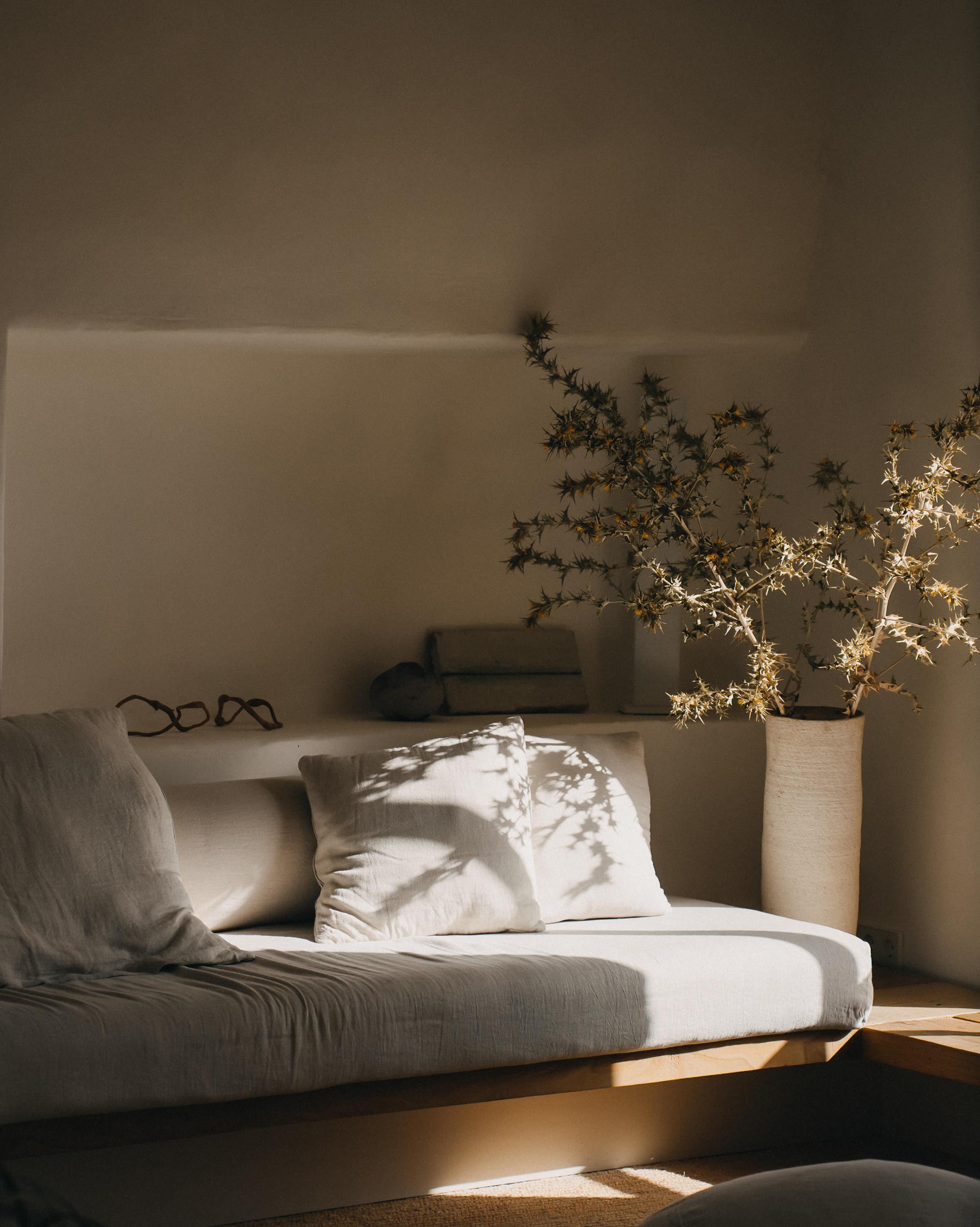 Rustic wooden bench at Es Racó d'Artà, perfectly positioned to enjoy serene views of the natural surroundings."