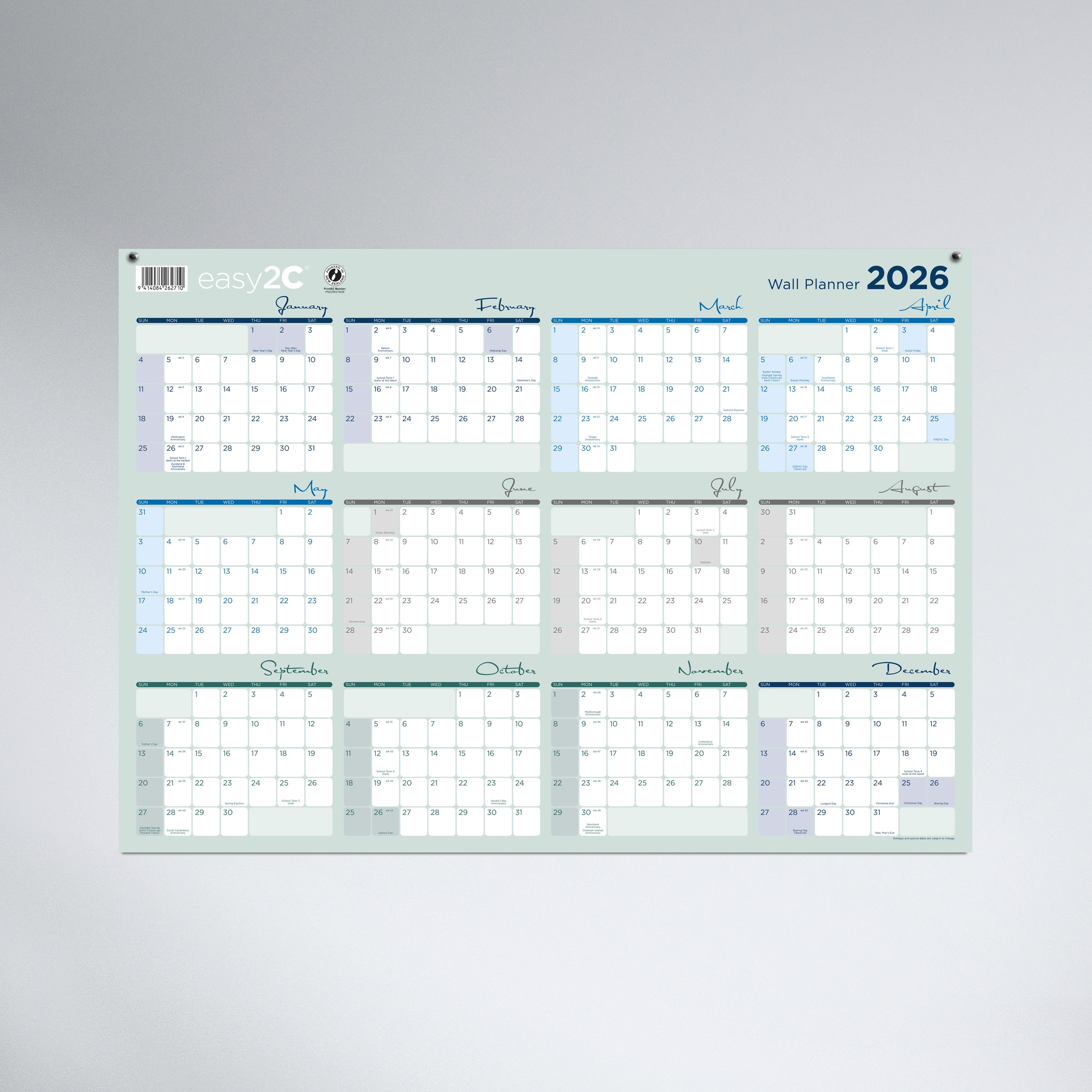 UNLAMINATED A2 WALL PLANNER 26 BACK