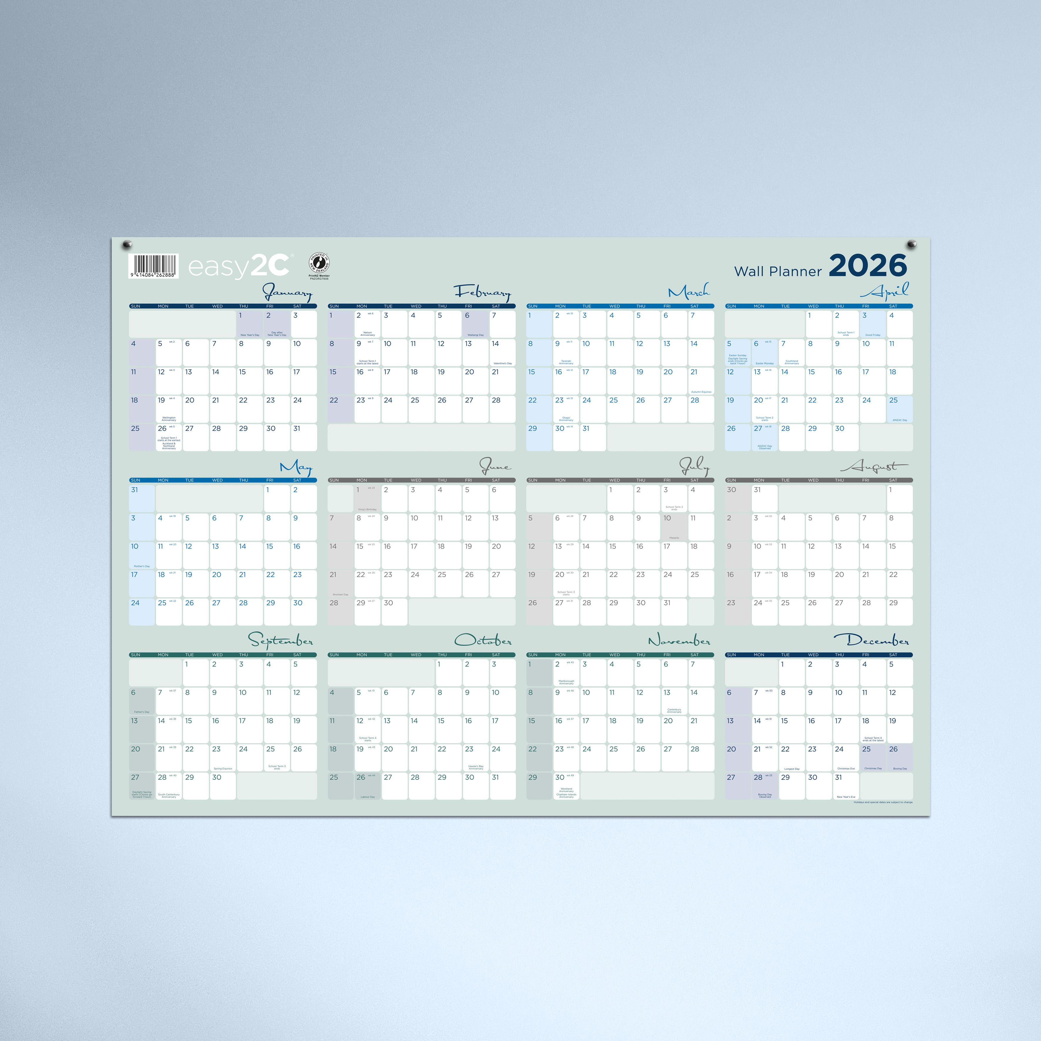 UNLAMINATED LARGE WALL PLANNER 26 BACK