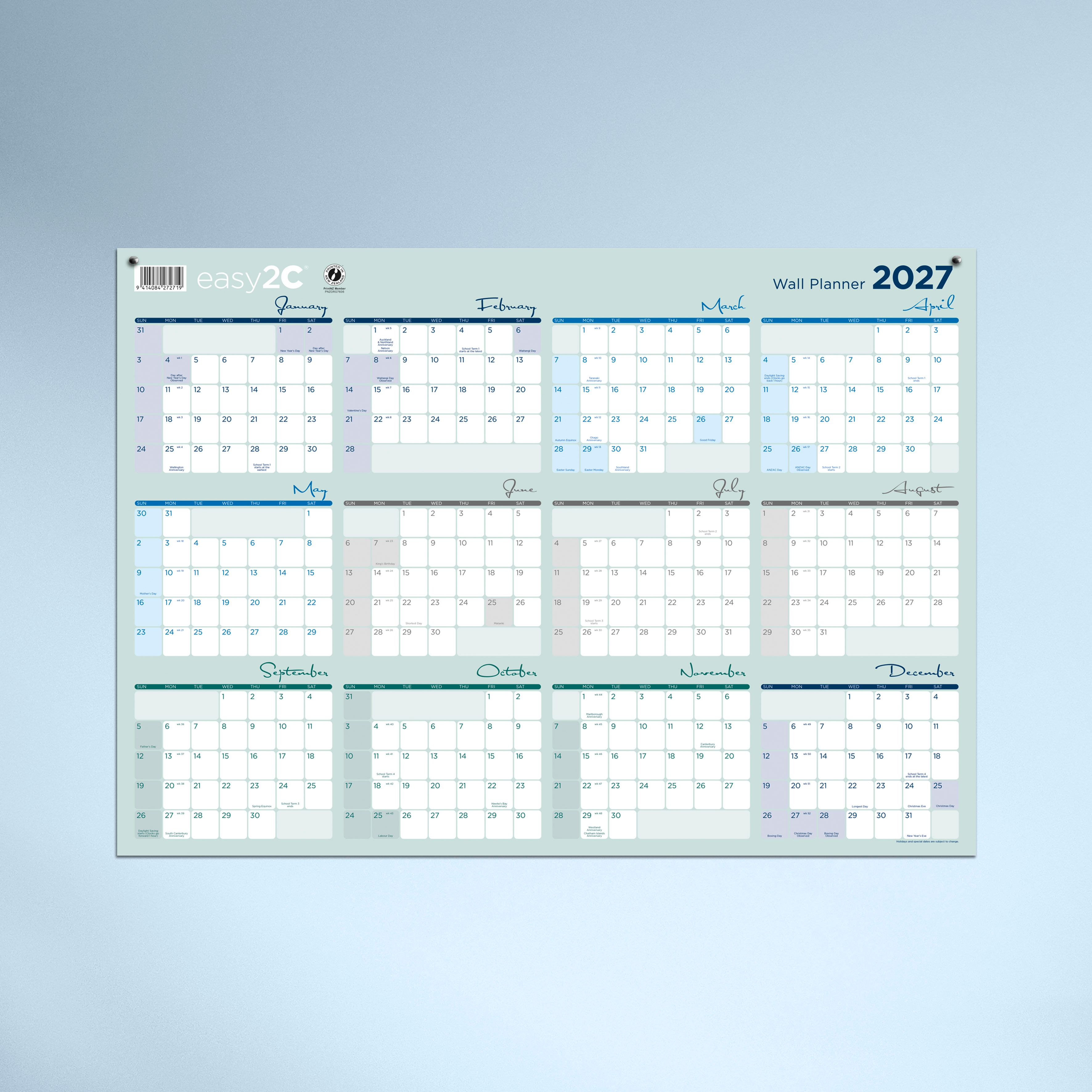 UNLAMINATED A2 WALL PLANNER BACK
