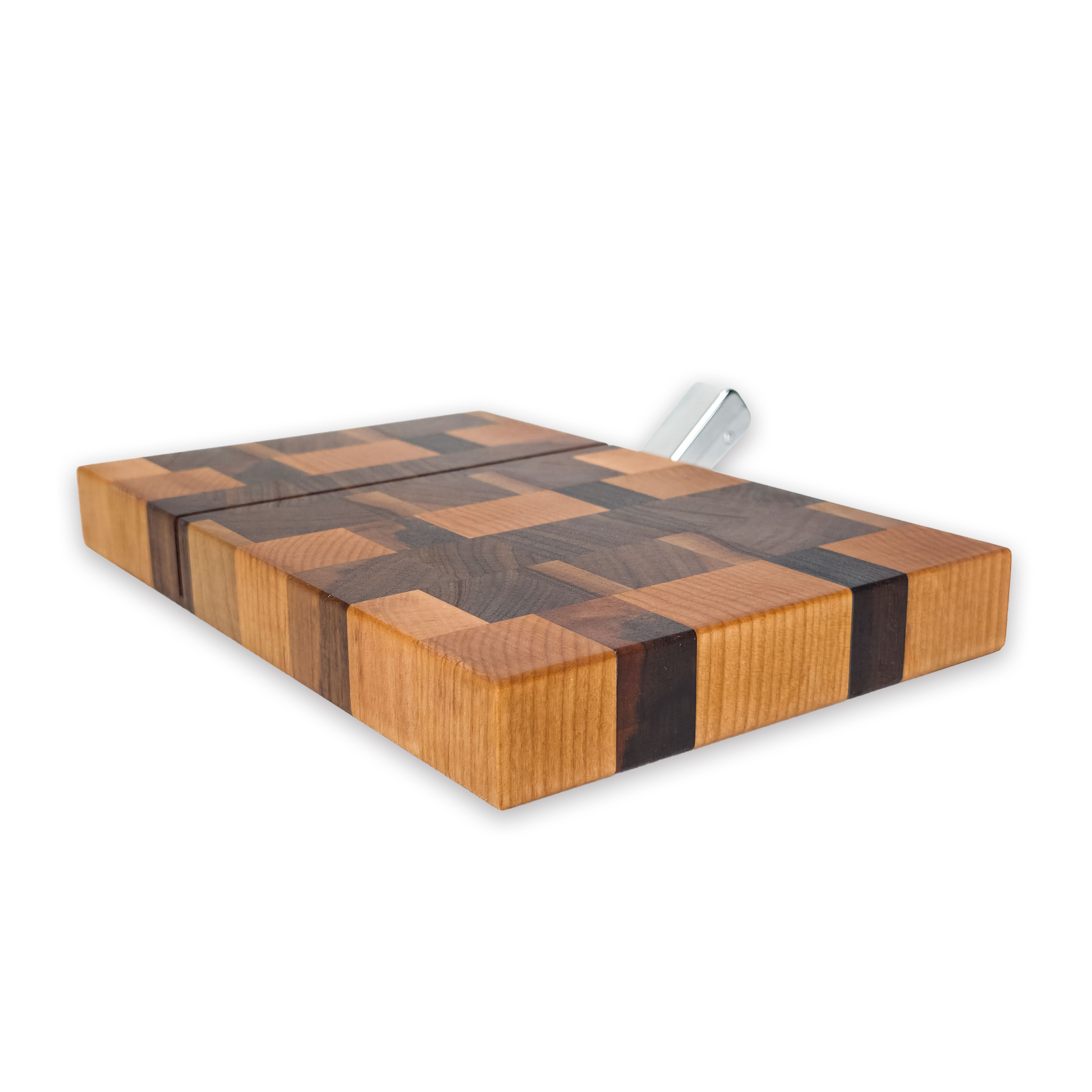 End grain oak, maple & walnut cheese slicer board with wire cutter, oiled hardwood