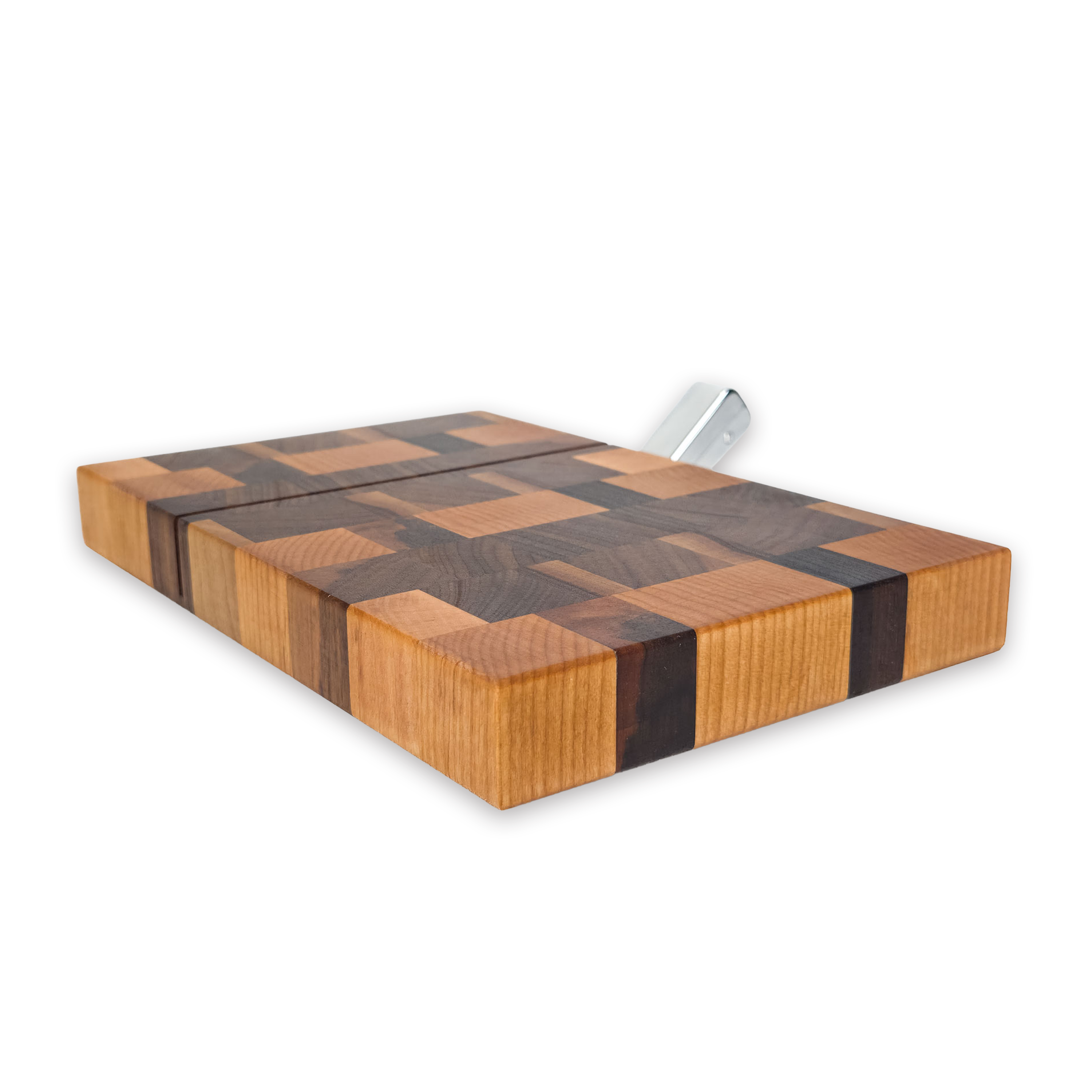 End grain oak, maple & walnut cheese slicer board with wire cutter, oiled hardwood