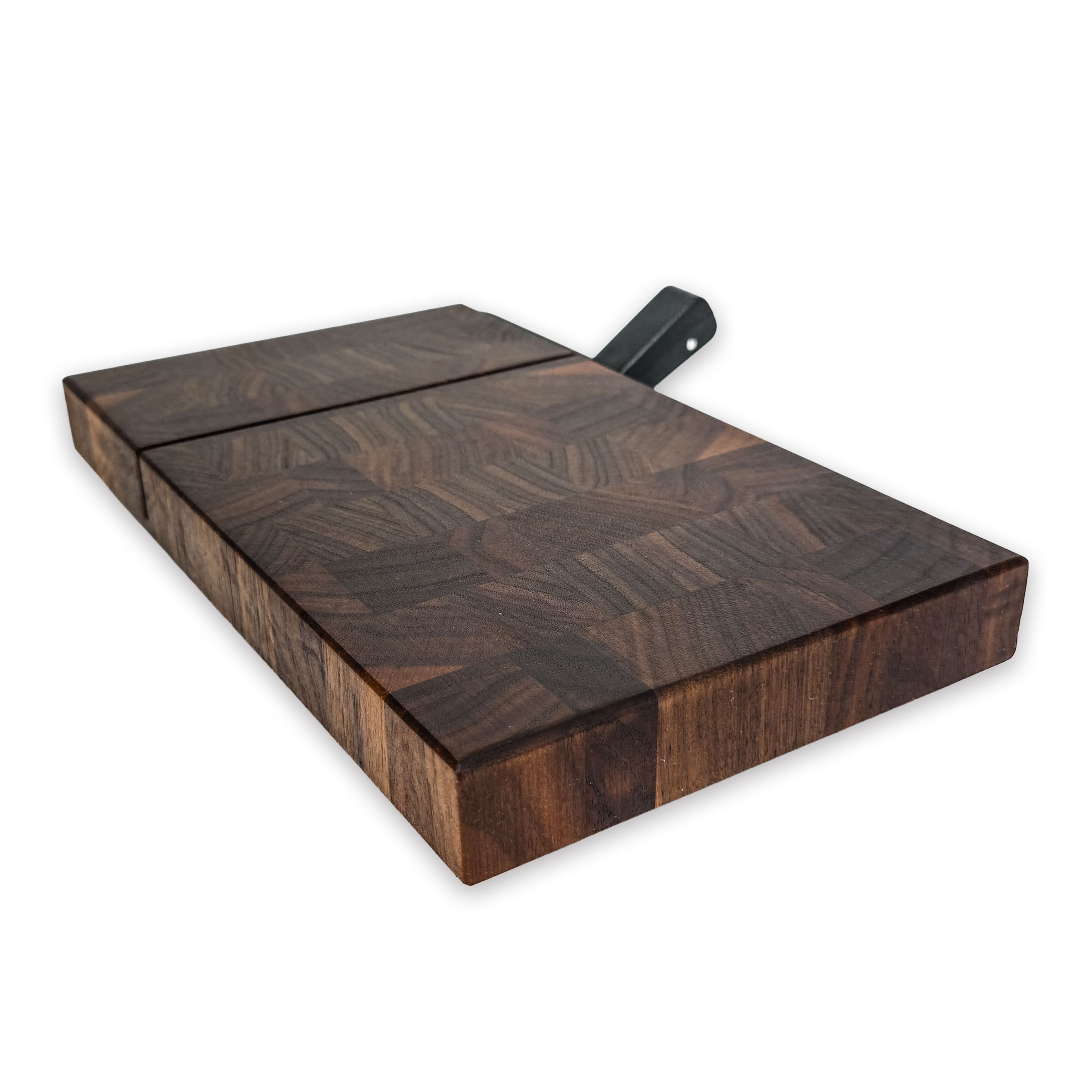 End grain solid walnut cheese slicer board with wire cutter, oiled hardwood