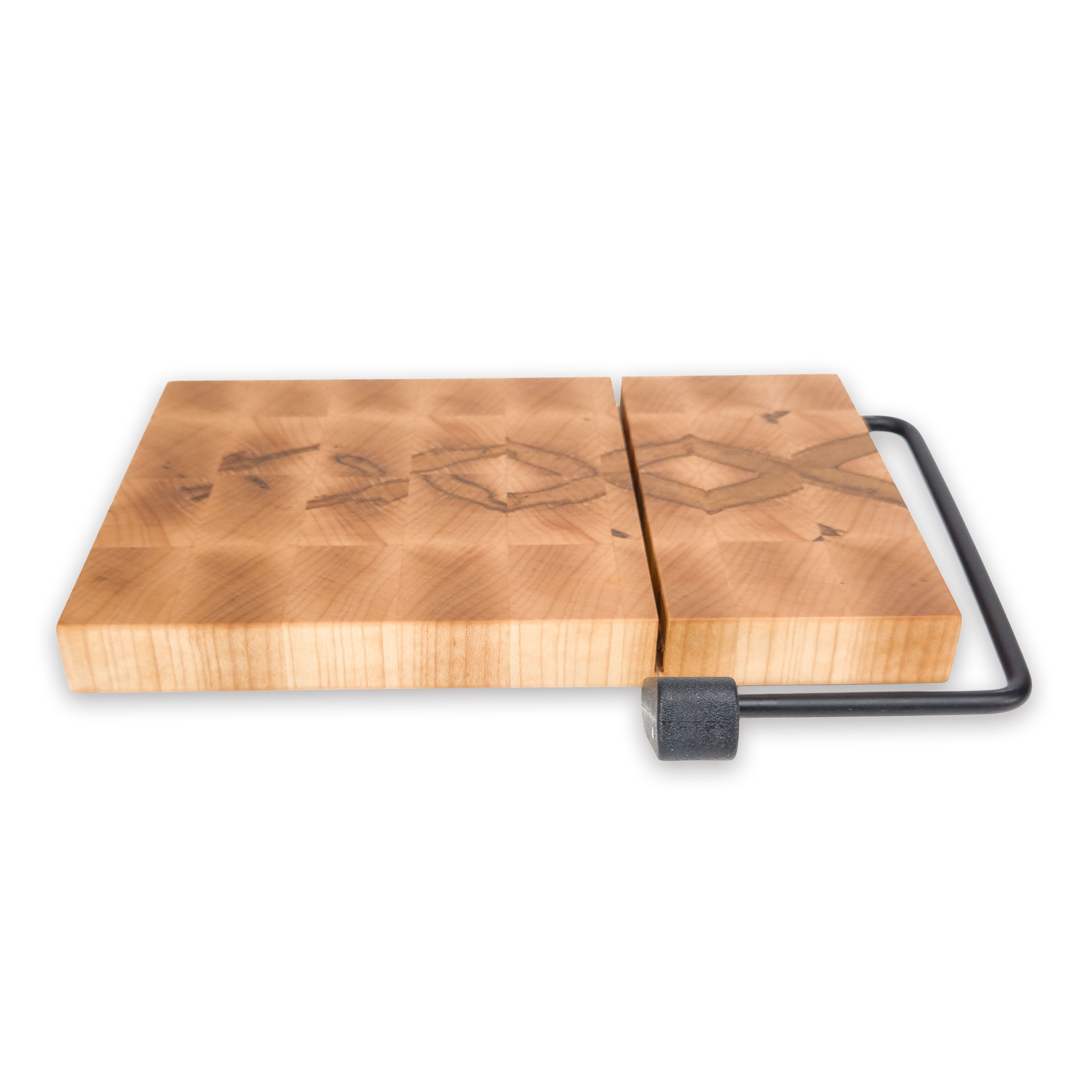 End grain spalted maple cheese slicer board with wire cutter, oiled hardwood