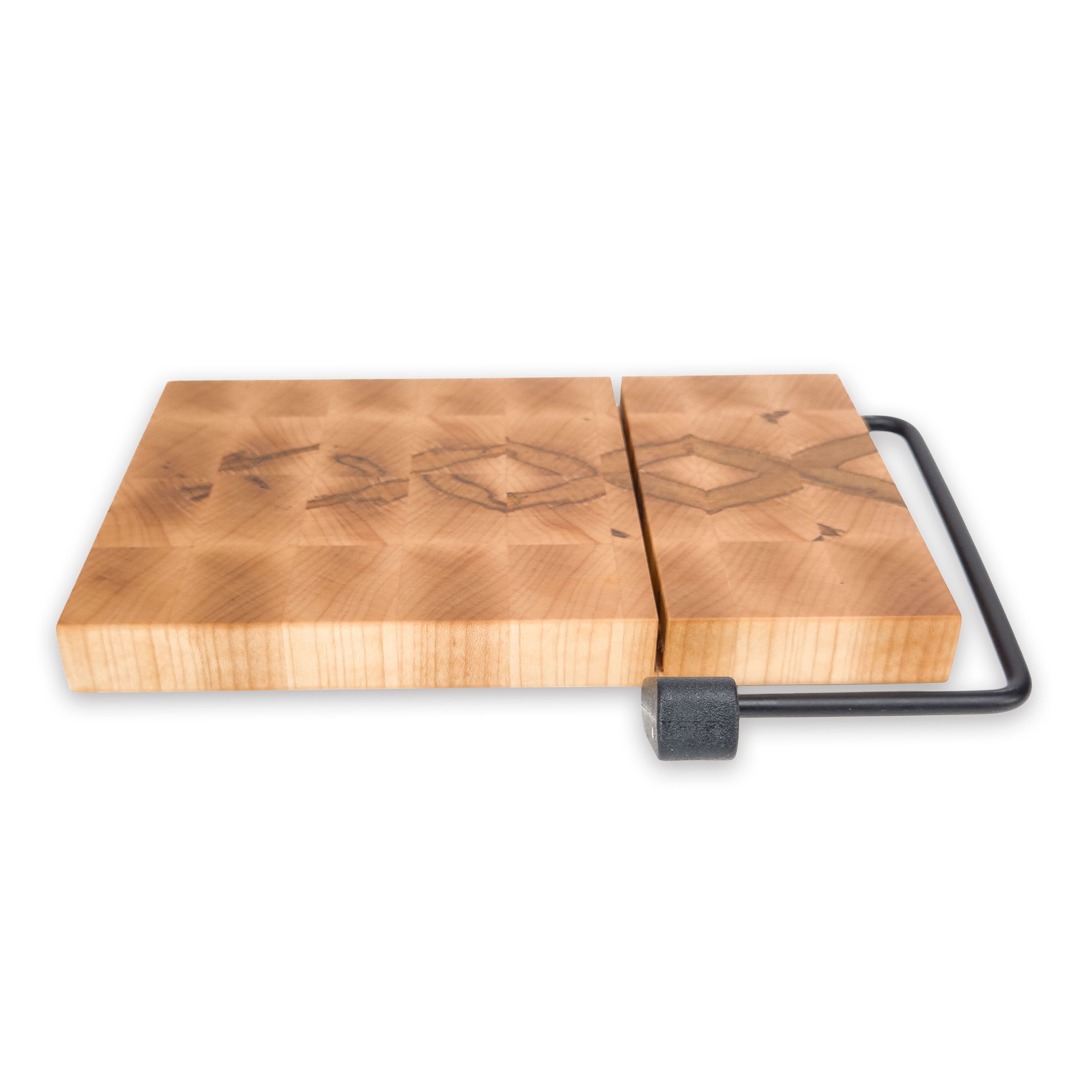 End grain spalted maple cheese slicer board with wire cutter, oiled hardwood